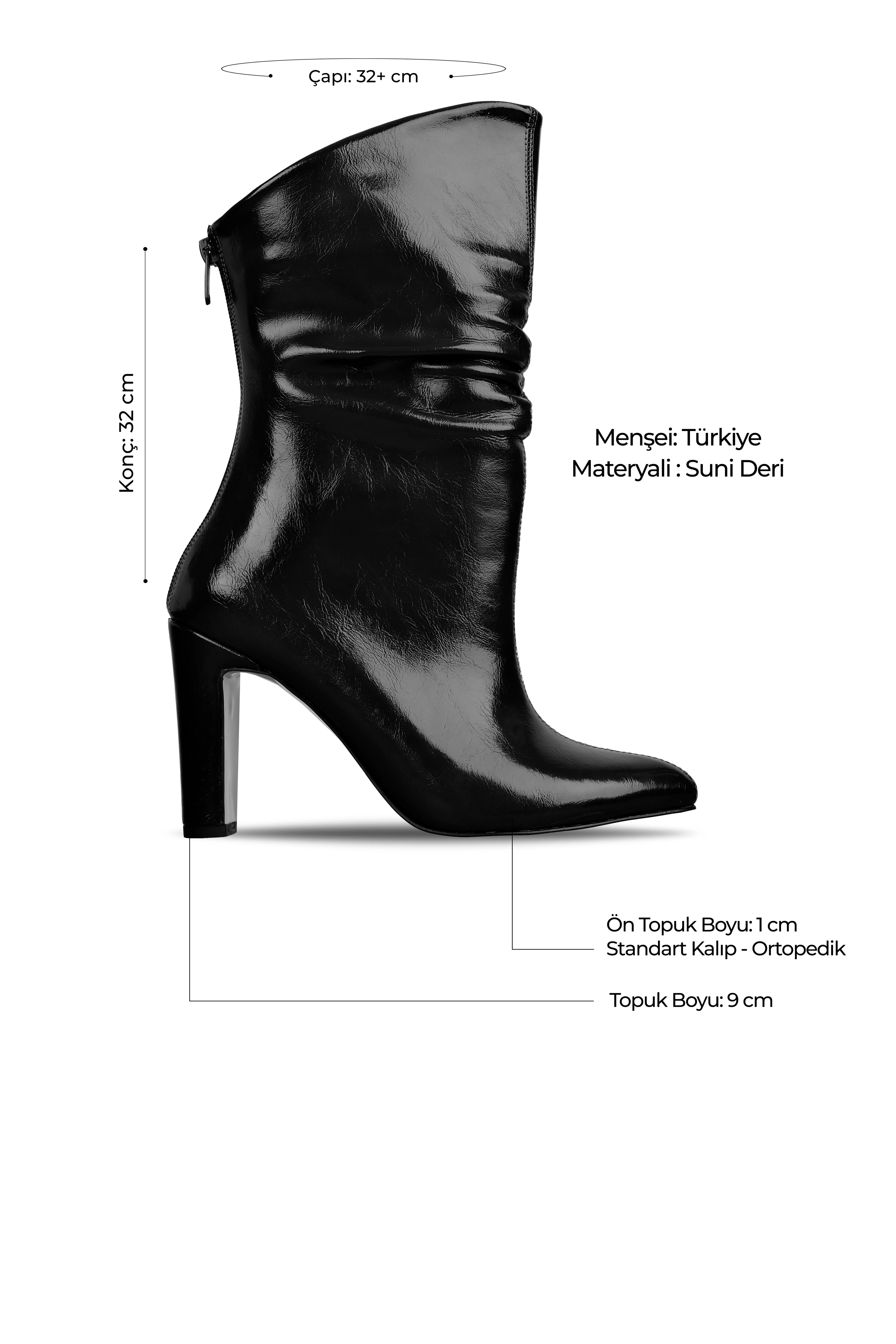 Material Kadın Sivri Burunlu Dikiş Detaylı Fermuarlı Topuklu Bot 4301 - SİYAH