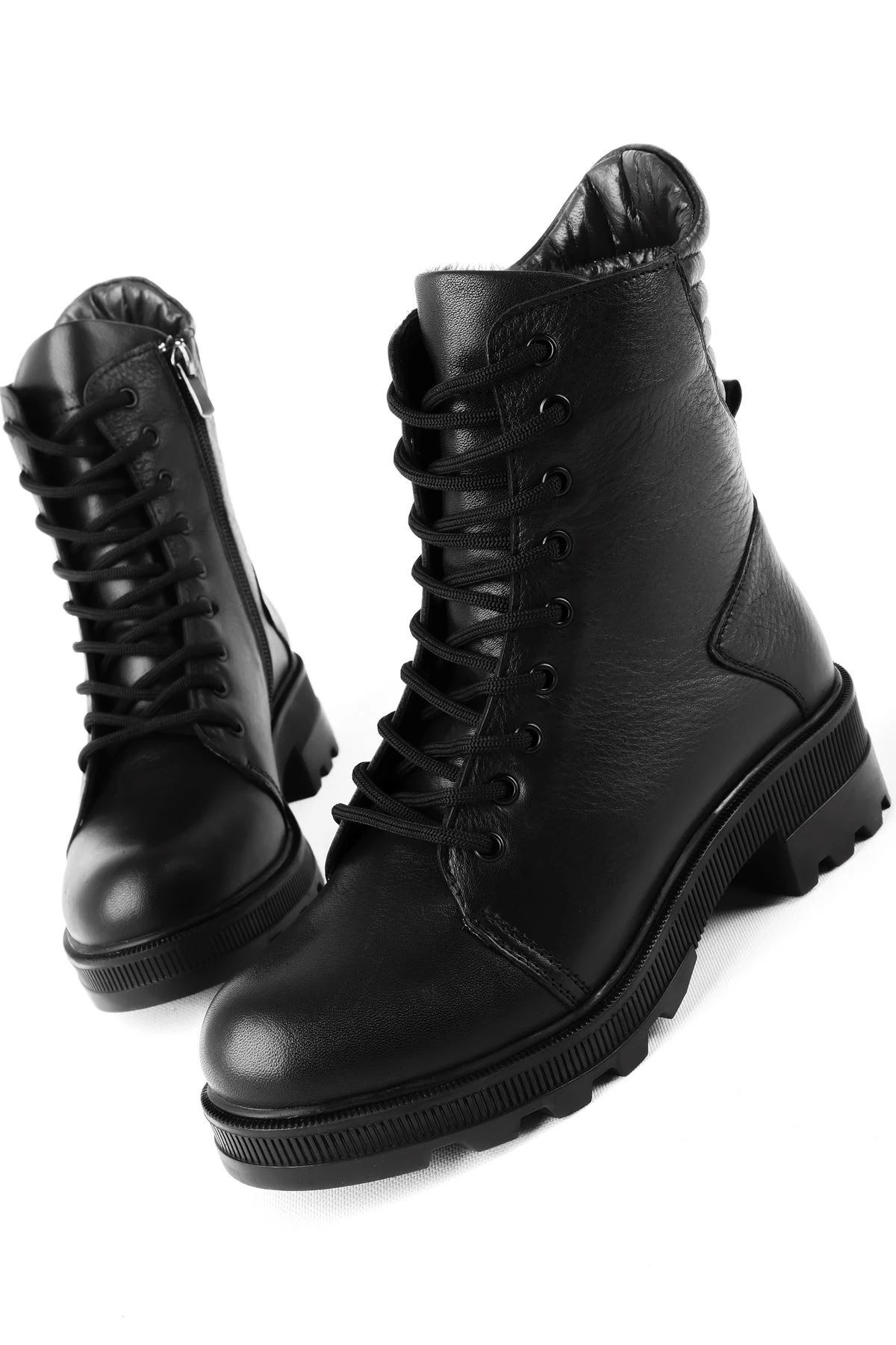 Soldier Bağcıklı Kadın Hakiki Deri Postal B3399 - SİYAH