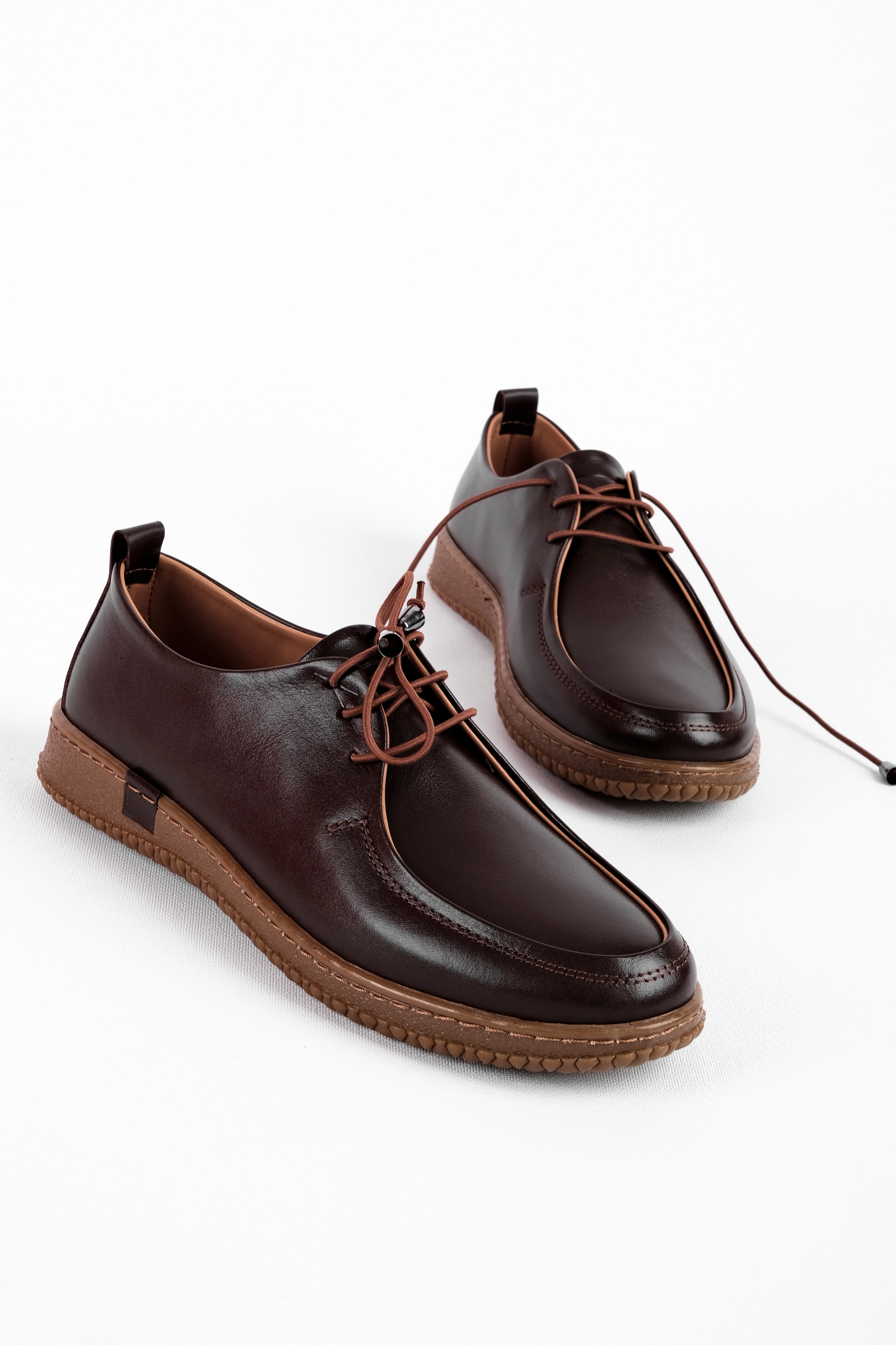 Affect Kadın Hakiki Deri Lastik Bağcıklı Dikiş Detaylı Loafer Ayakkabu 4270 - KAHVERENGİ