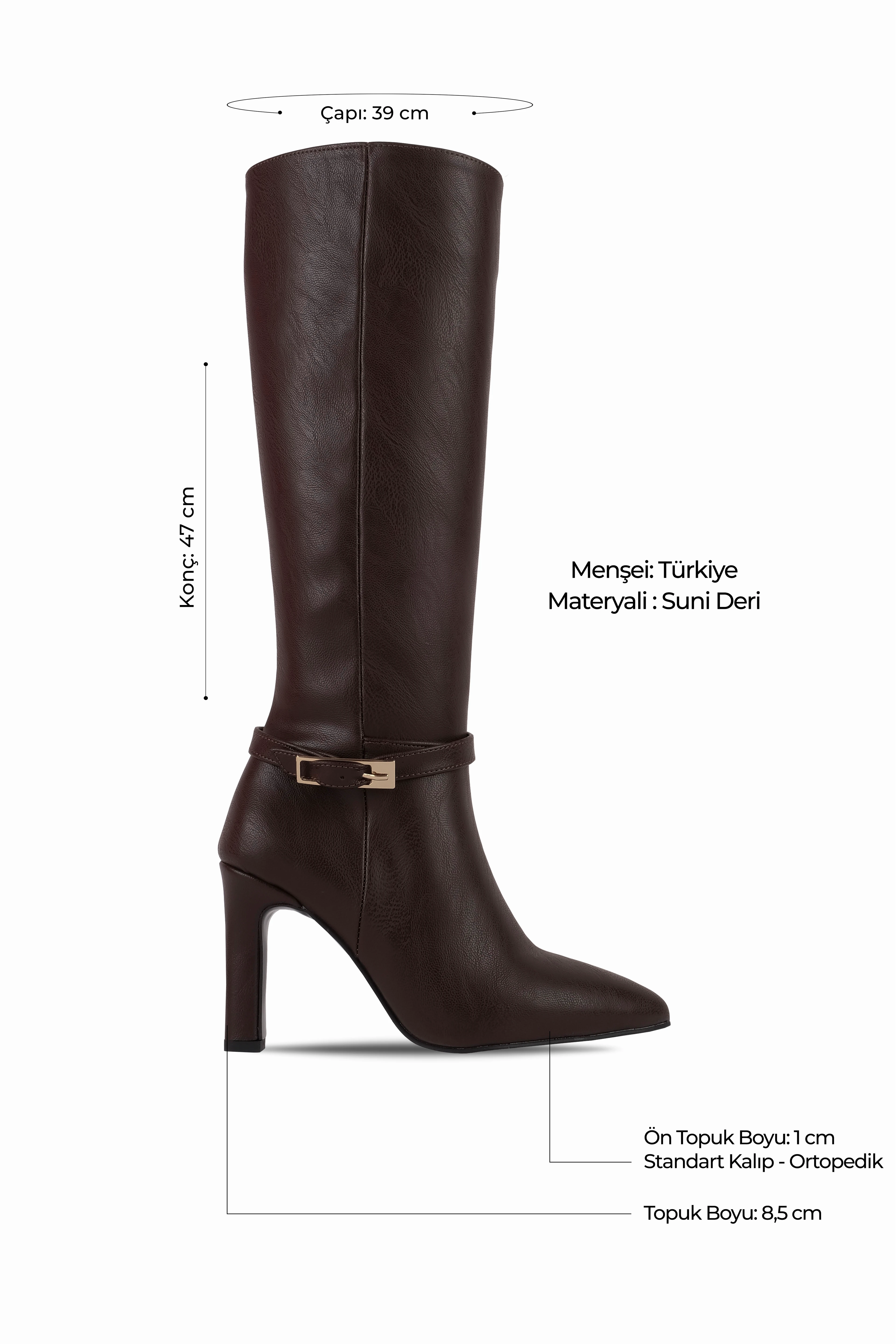 Bianna Kadın Gold Toka Detaylı Sivri Burunlu İnce Topuklu Çizme b4218 - KAHVERENGİ