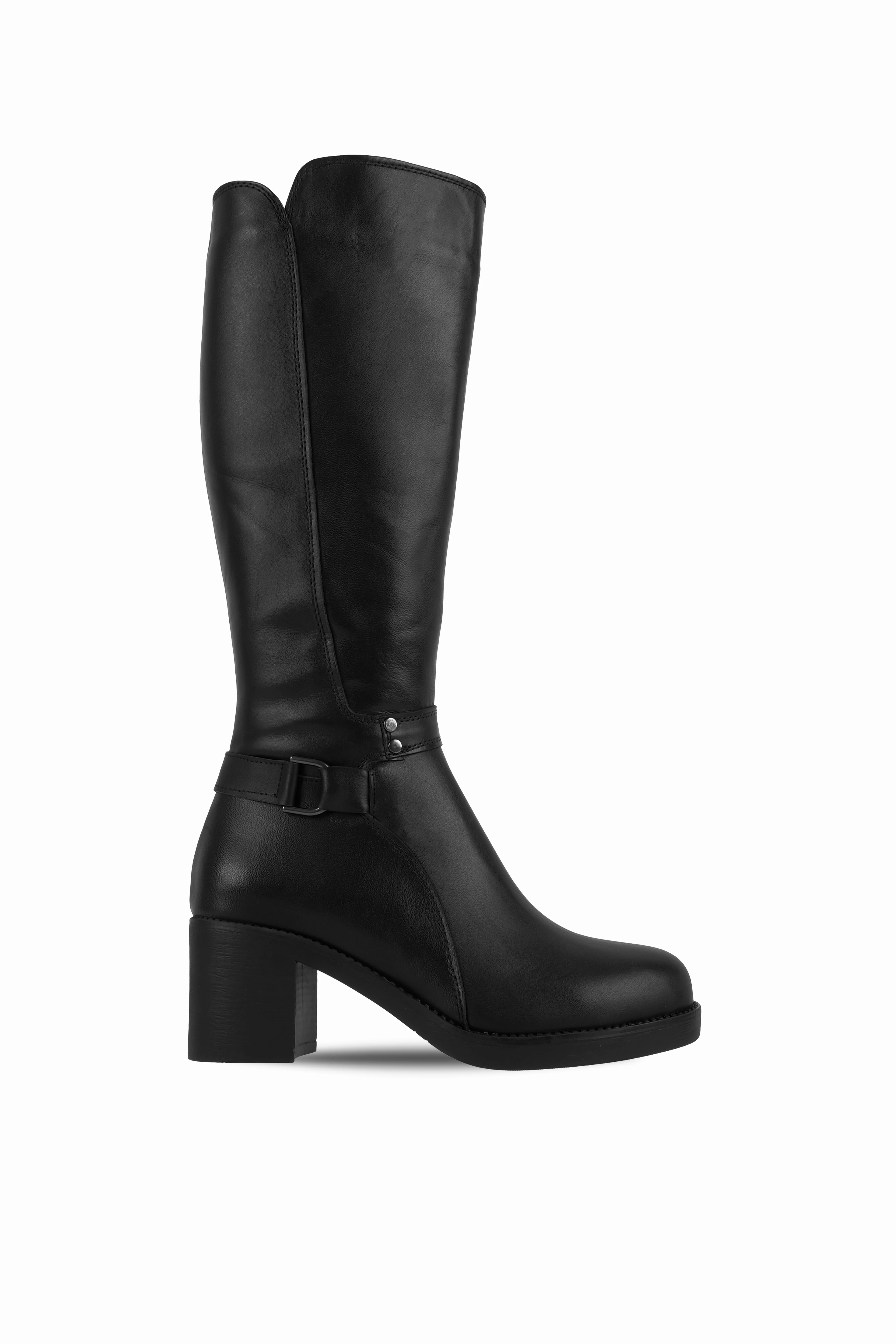 Overdo Kadın Hakiki Deri Kemer Toka Detaylı Fermuarlı Topuklu Çizme 4260 - SİYAH