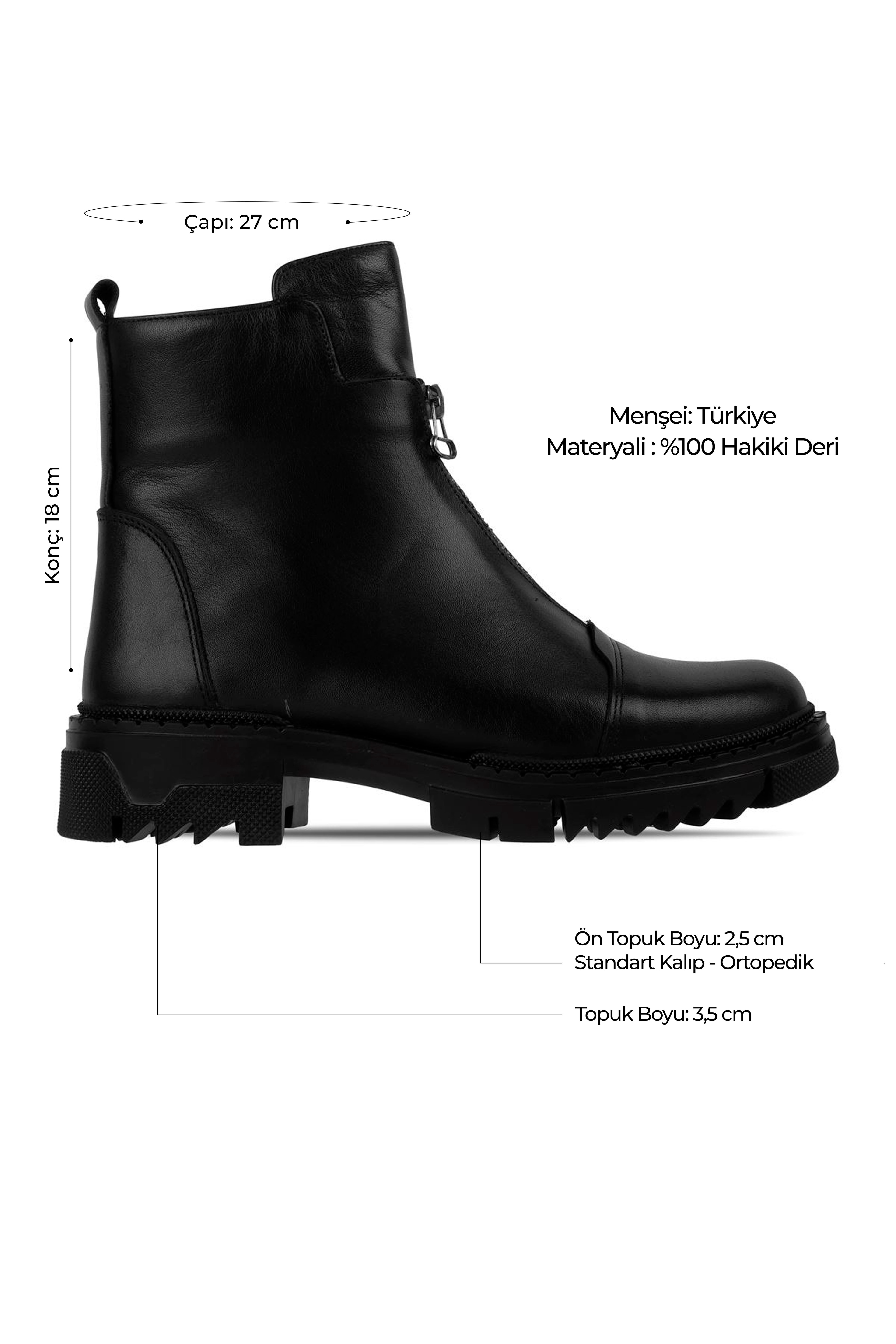 Videas Kadın Hakiki Deri Fermuar Detaylı Dikiş Detaylı Bot 4143 - SİYAH