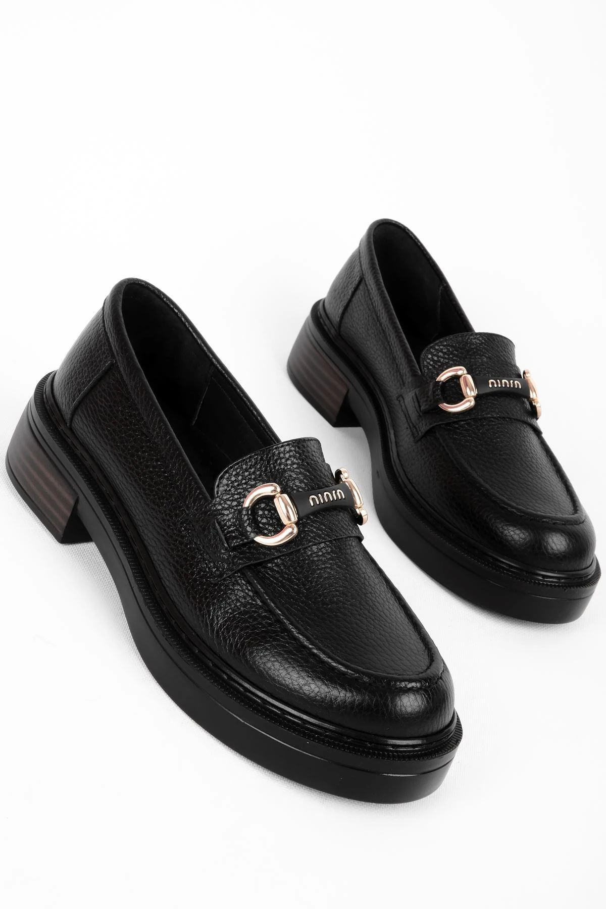 Lony Kadın Hakiki Deri Toka Detaylı Loafer 4144 - siyah