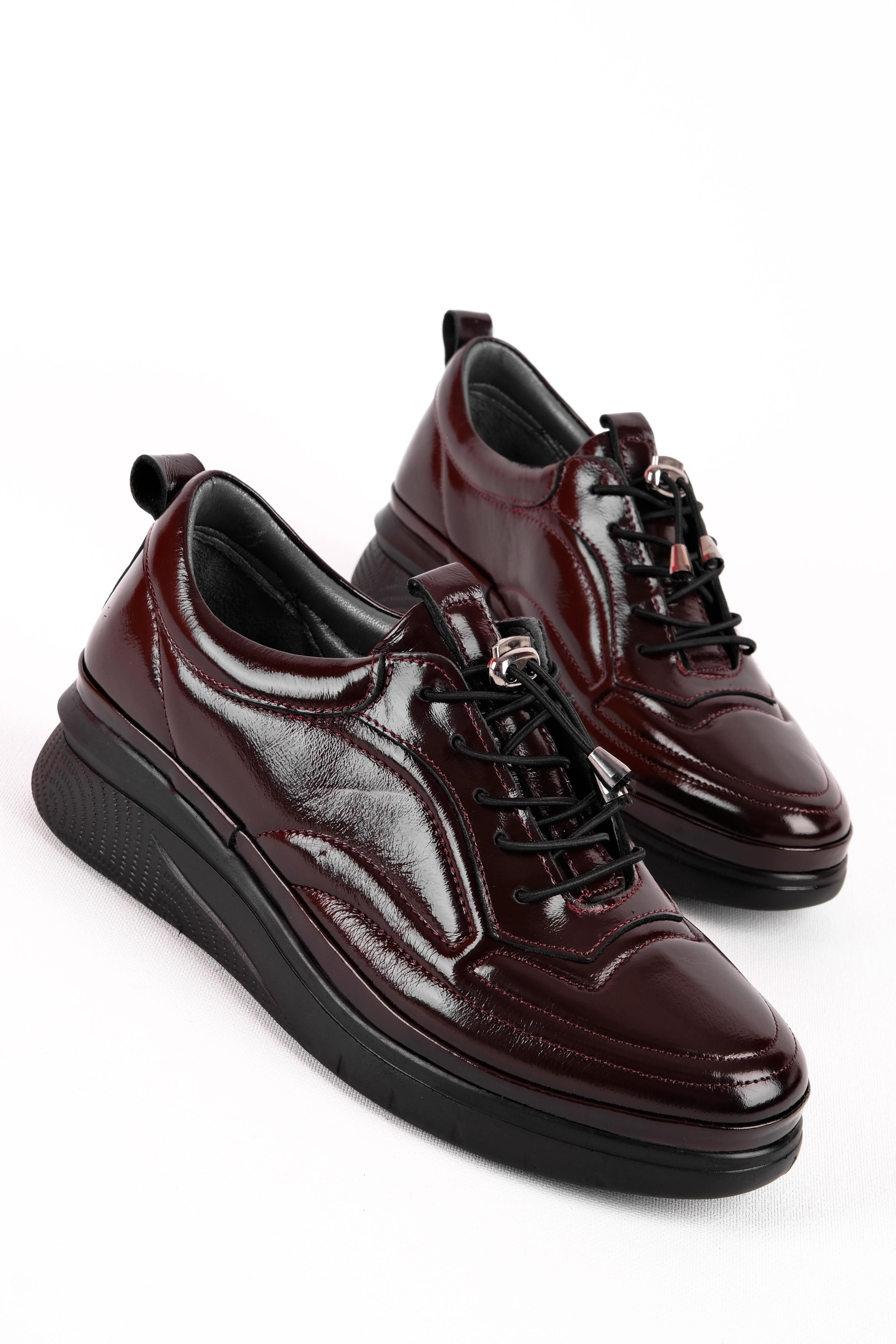 Satre Kadın Hakiki Deri Dikiş Detaylı Lastik Bağçıklı Kalın Tabanlı Günlük Ayakbı 4273 - R.BORDO