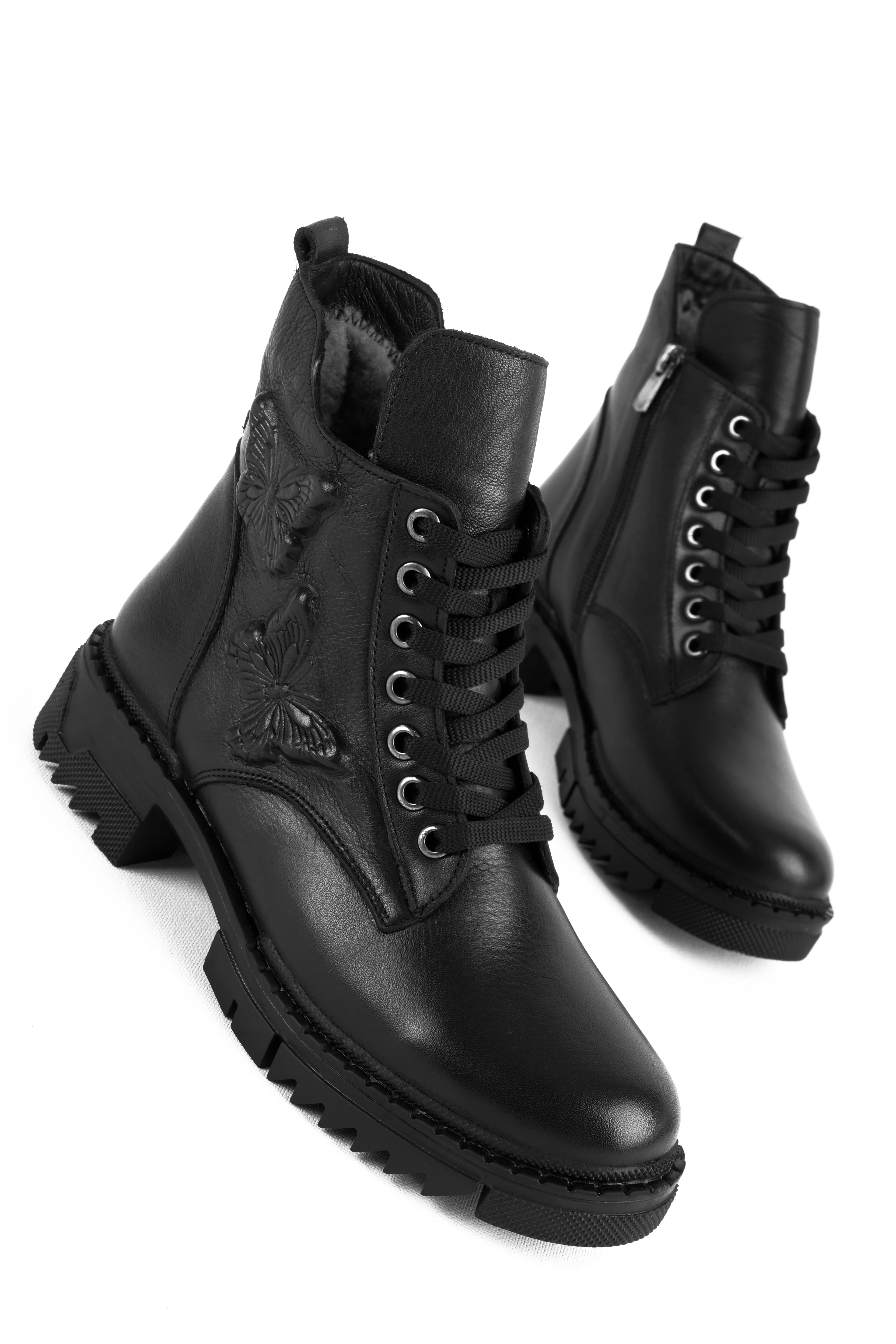 Eldon Kadn Hakiki Deri Kelebek Kabartma Detaylı Postal (B4246)