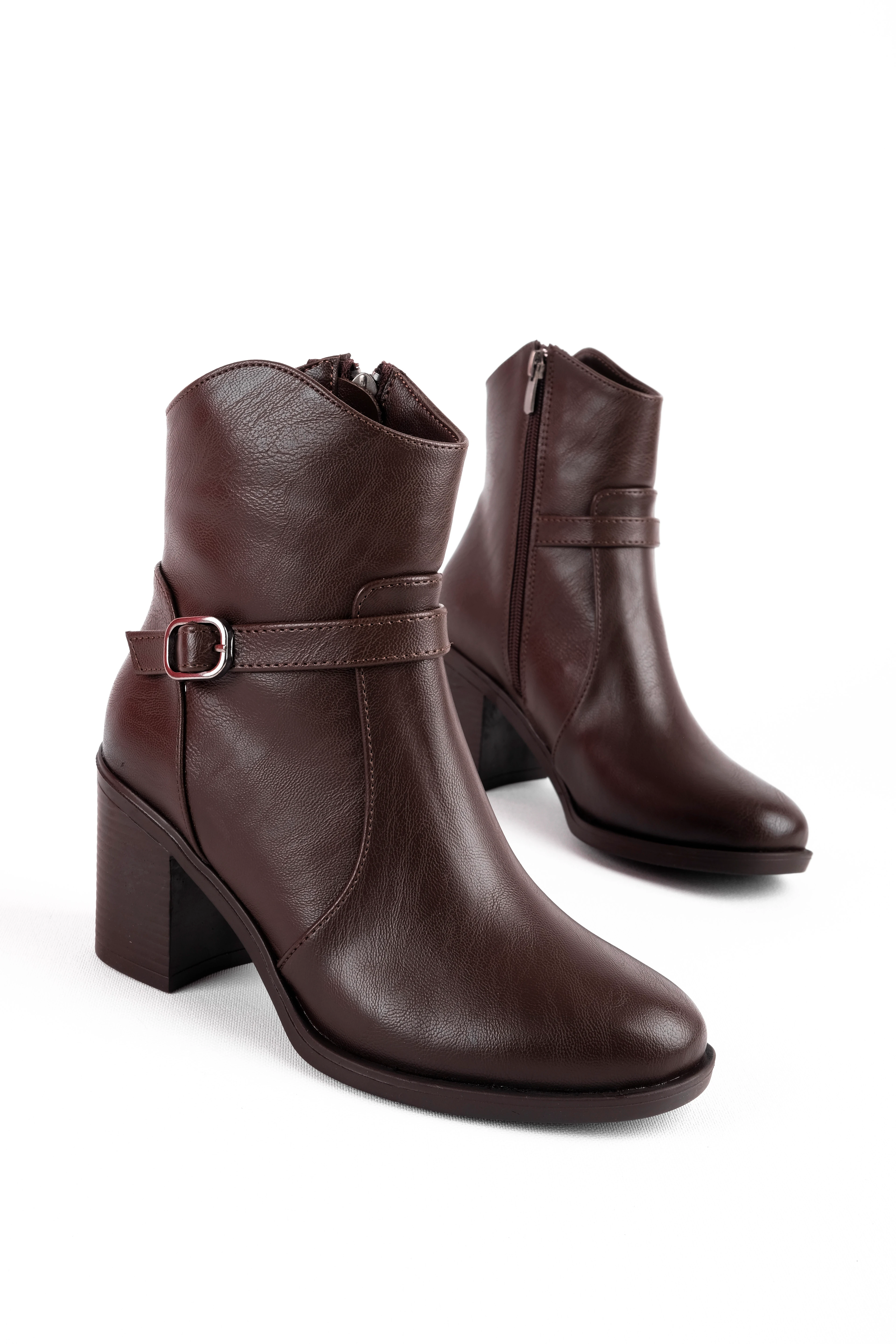 Main Kadın Kemer Toka Detaylı Topuklu Bot 4252 - KAHVERENGİ