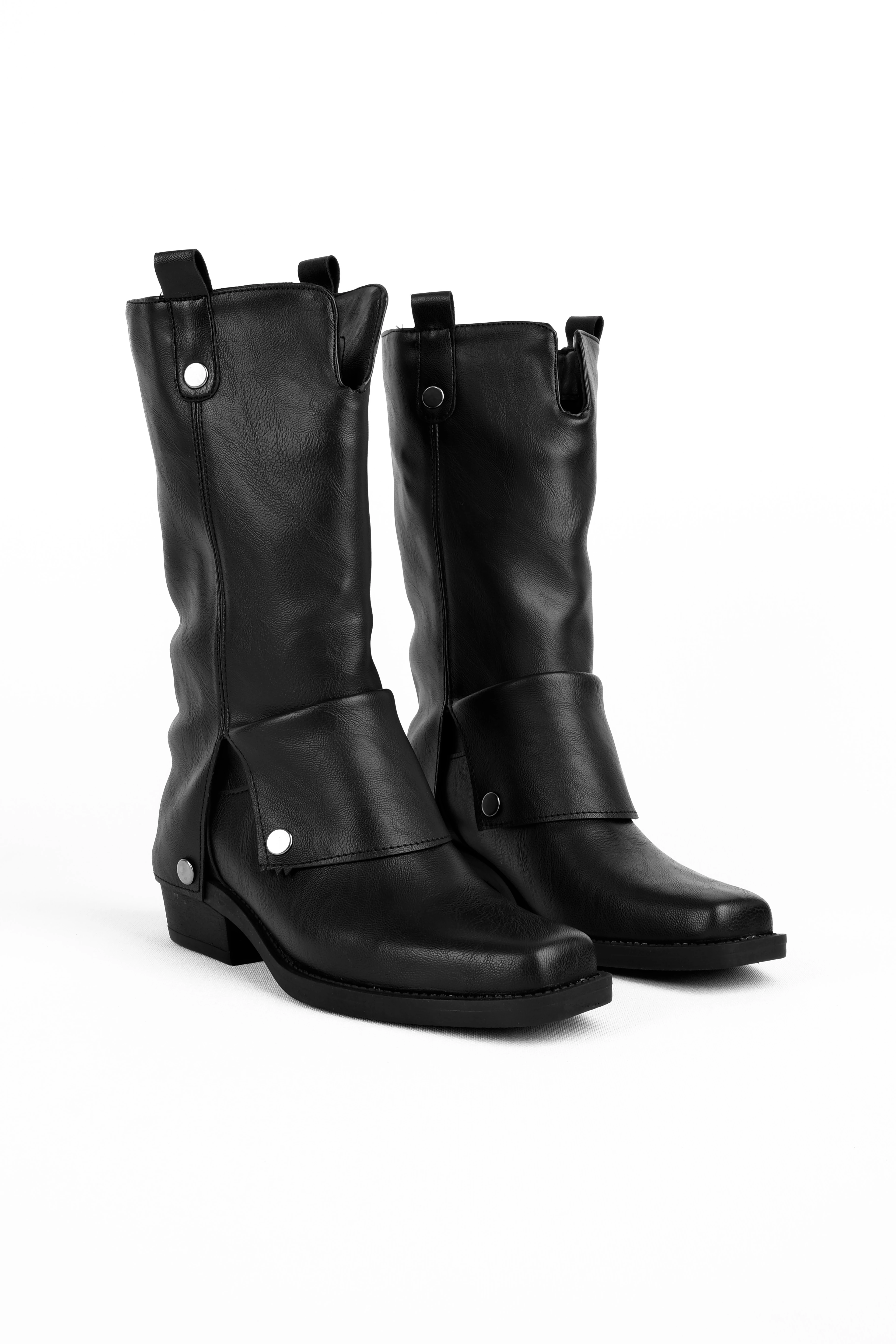 Jadire Kadın Paçalı Küt Burunlu Çizme b4205 - SİYAH