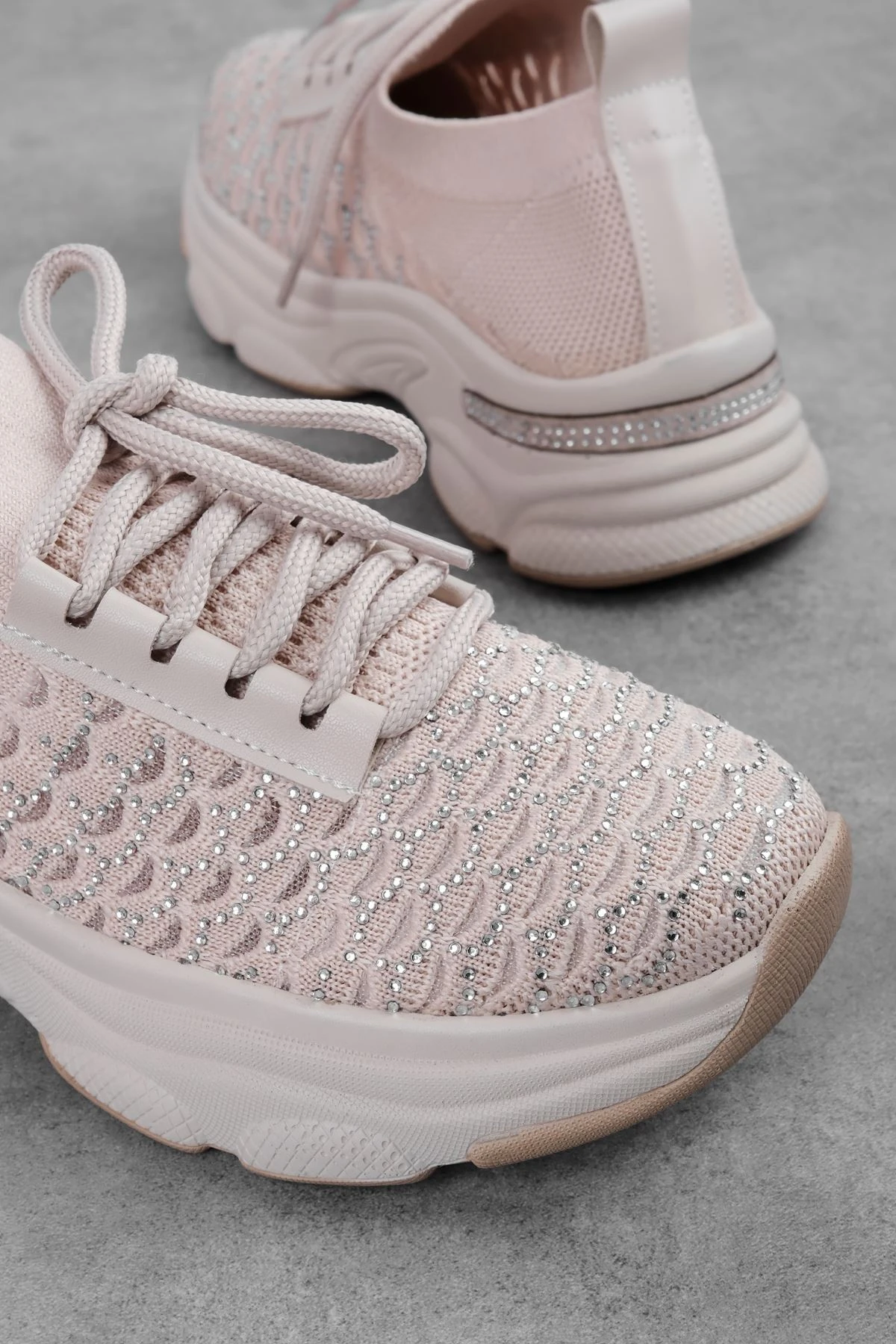 Nylon Kadın Bağcıklı Taş Detaylı Triko Spor Ayakkbı 3727 - VİZYON