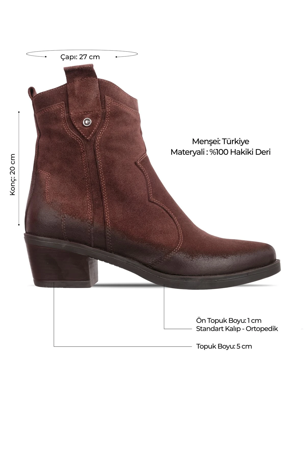 Catalina Kadın Hakiki Deri Dikiş Detaylı Kovboy Bot b4152 - KAHVERENGİ