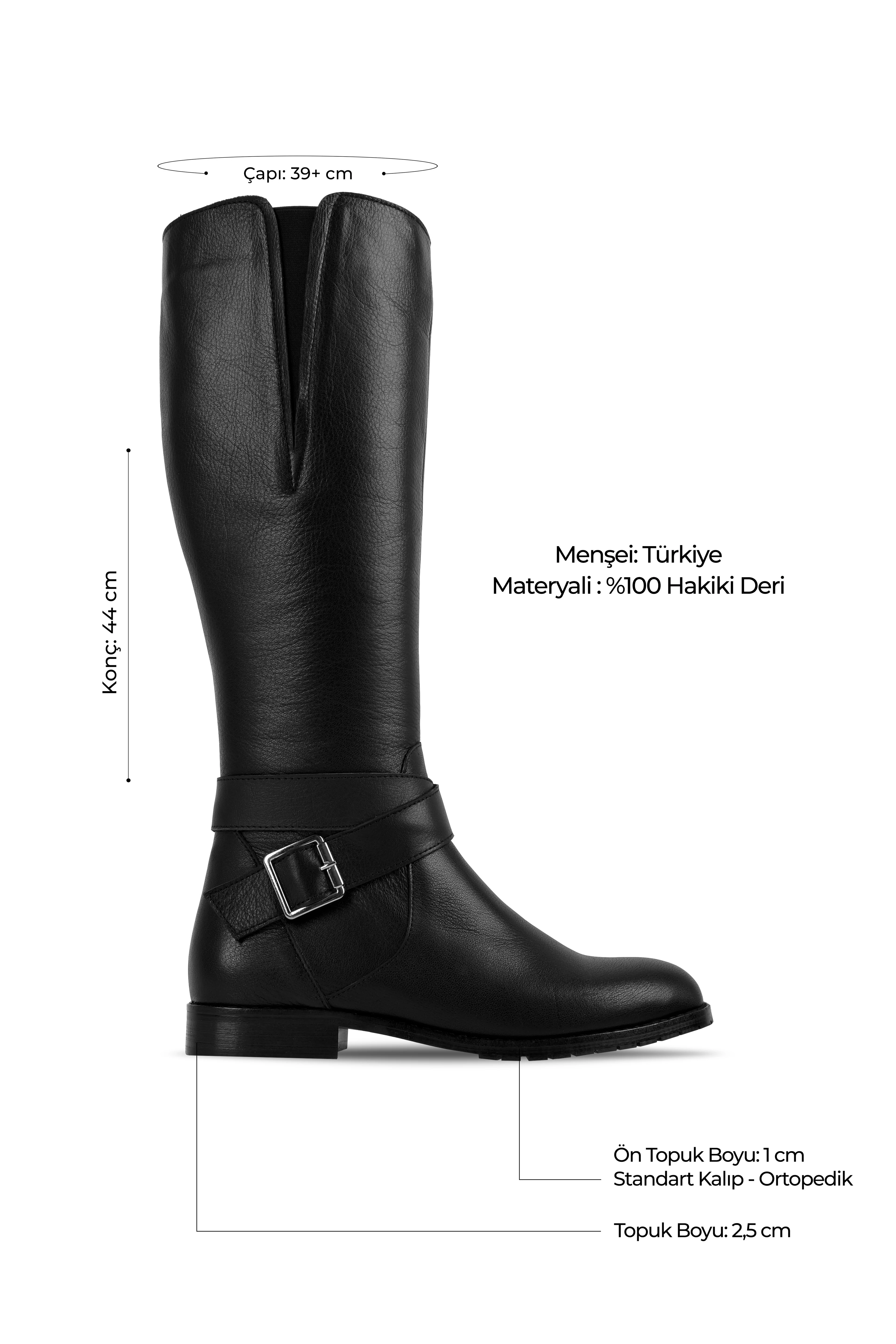 Analin Kadın Hakiki Deri Kemer Toka Detaylı Çizme 4317 - SİYAH