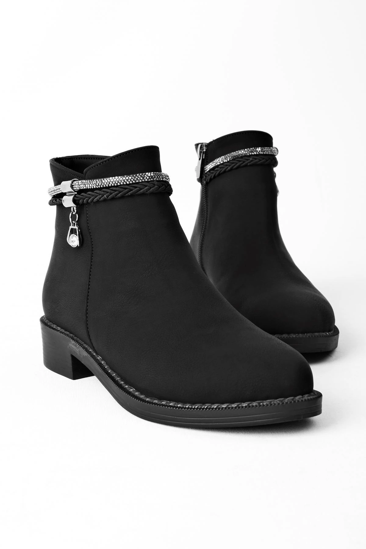 Tham Kadın Örgü Taş Detaylı Bot( Kısa Topuk)