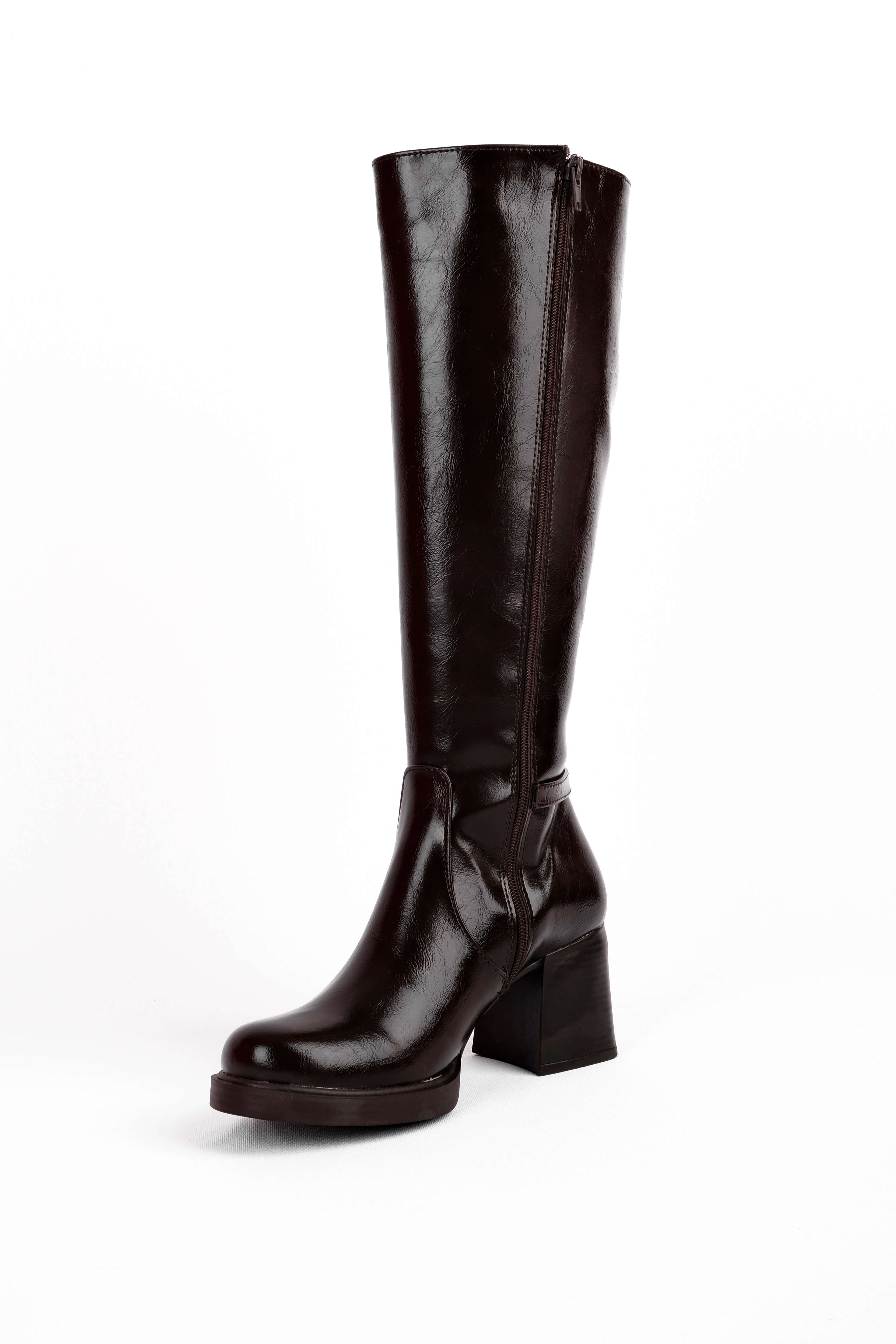 Monast Kadın Kemerli Fermuar Detaylı Topuklu Çizme 4293 - R.Kahverengi