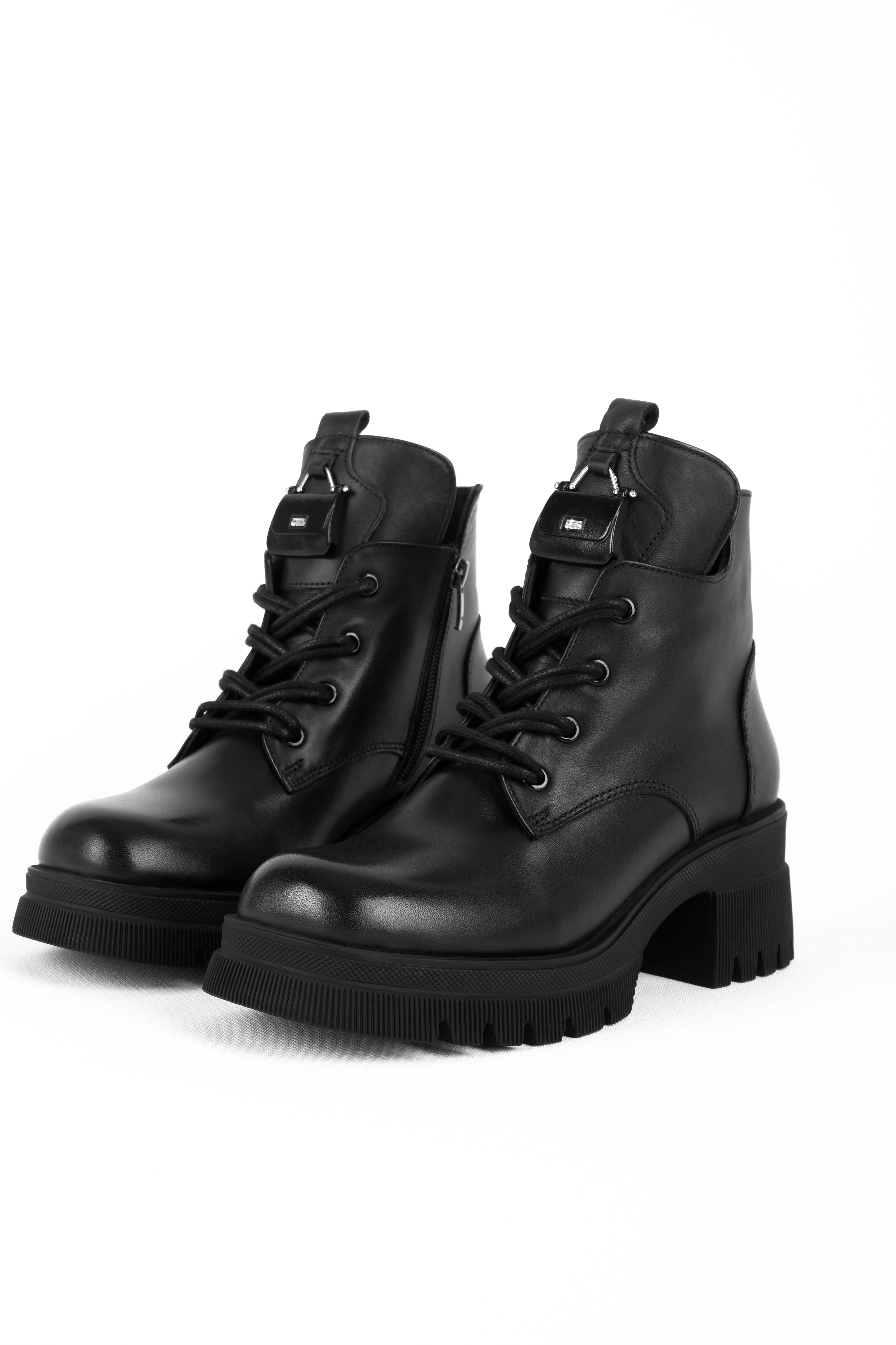 South Kadın Hakiki Deri Bağcıklı Çanta Toka Detaylı Topuklu Bot b4222 - SİYAH