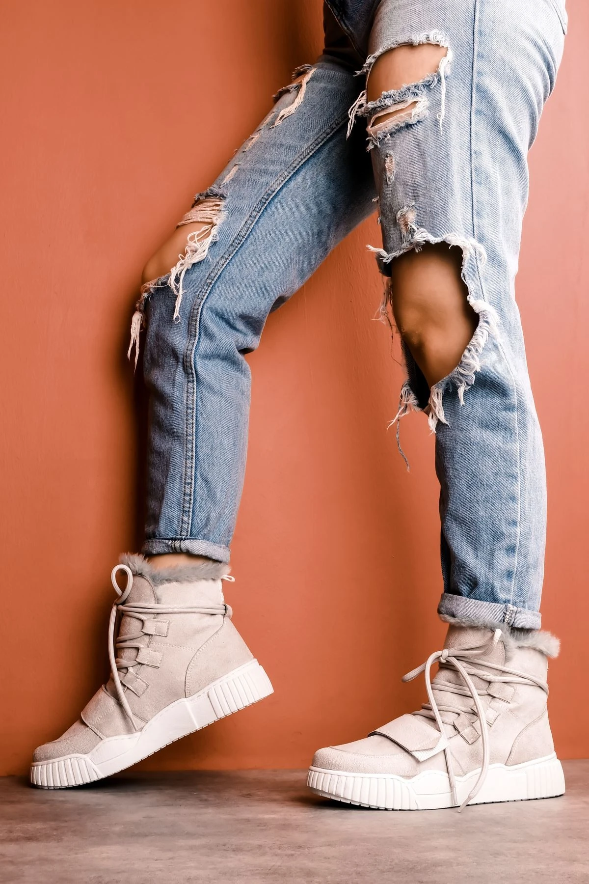 Clımber Kadın İçi Tüylü Cırt Cırt Detaylı Bağcıklı Bot