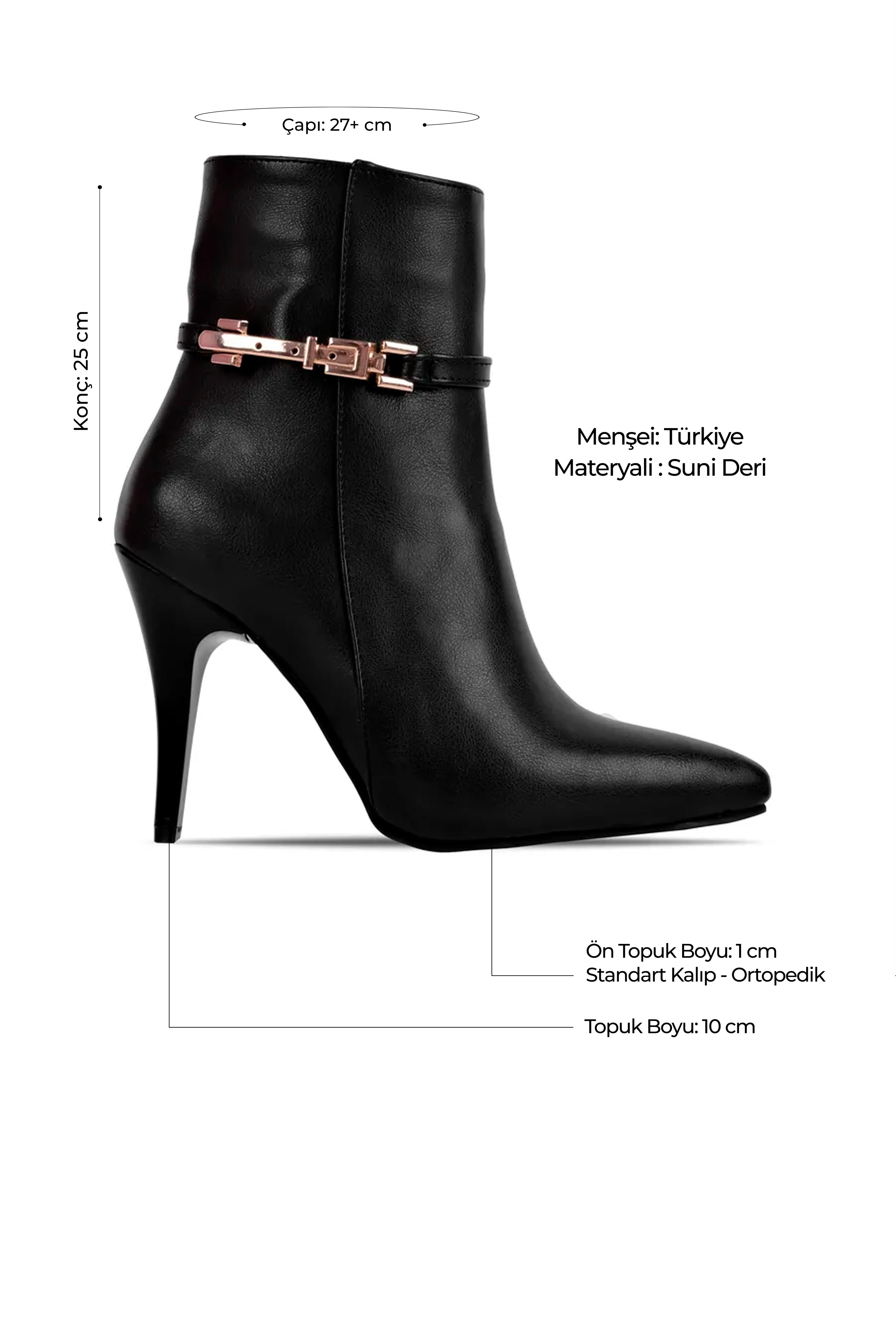 İnna Kadın Gold Toka Detaylı Sivri Burunlu İnce Topuklu Bot b4294 - SİYAH