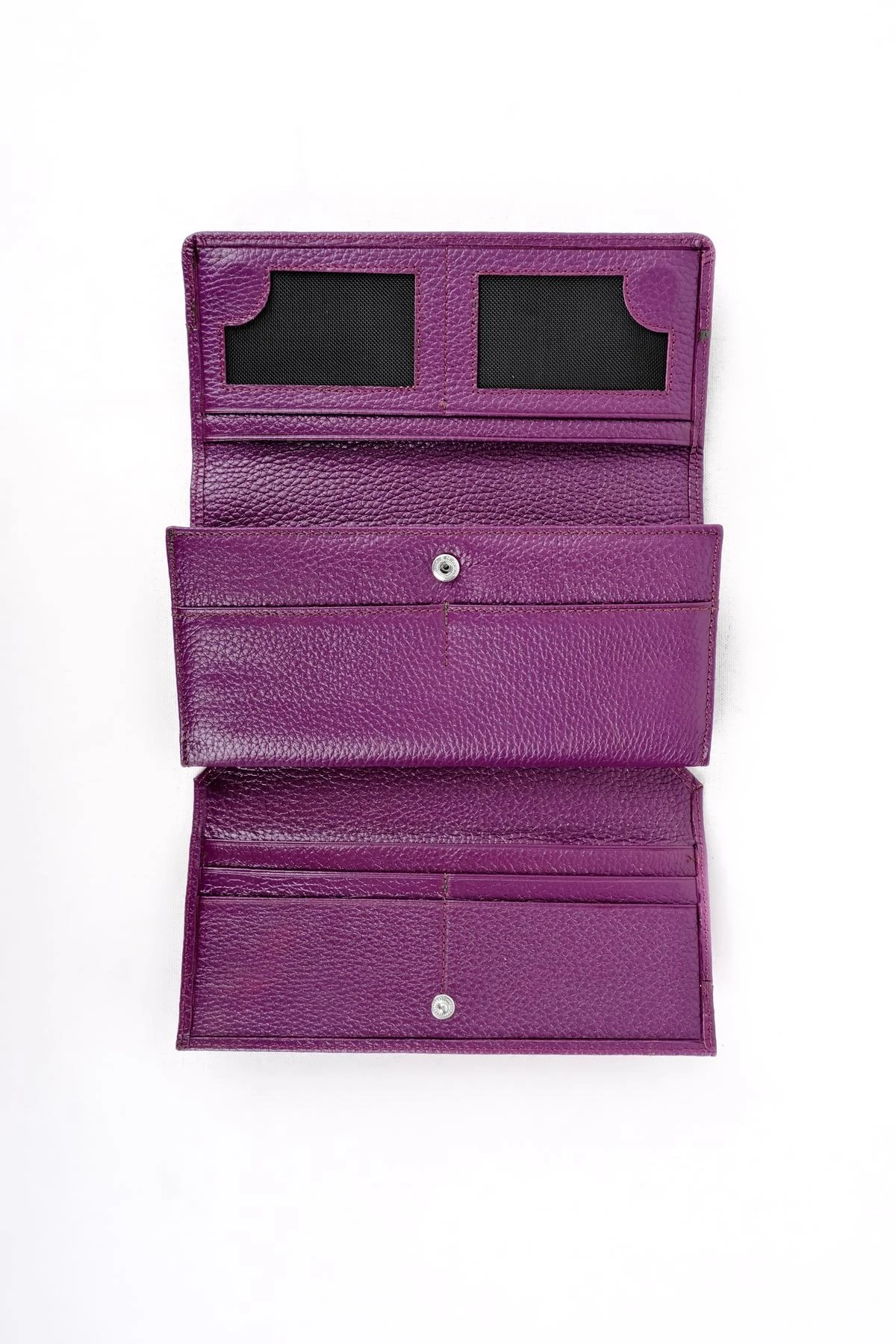 El Geçirmeli Kapaklı Hakiki Deri Kadın Cüzdan