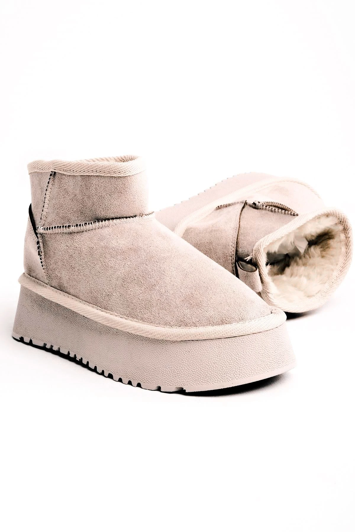 Robin Kadın Yüsek Taban Bilek Boy Kürklü Bot 2796 - Krem