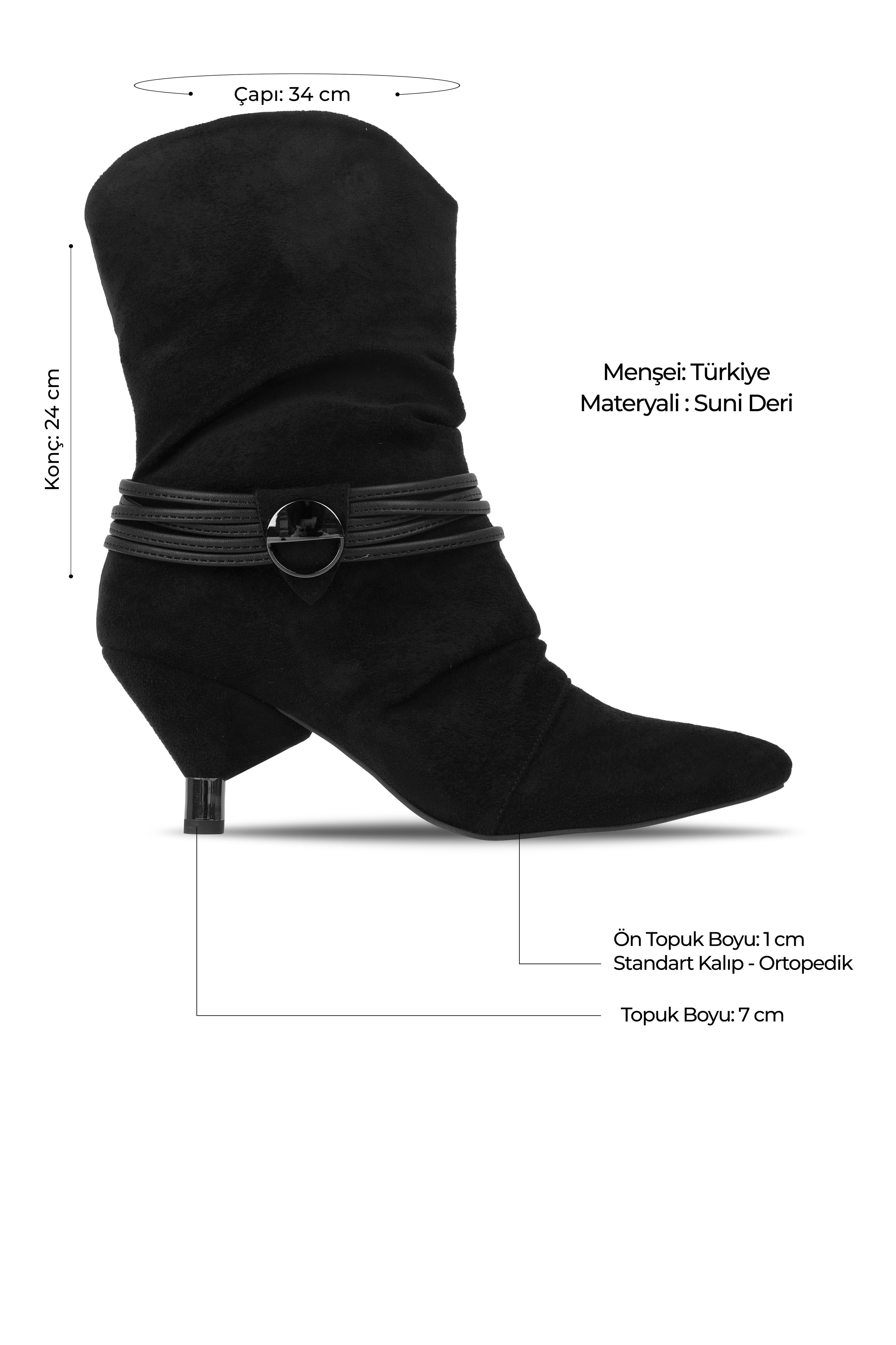 Lavin Kadın Süet Deri İp Detaylı Tokalı Yumurta Topuklu Bot b4215 - S.SİYAH