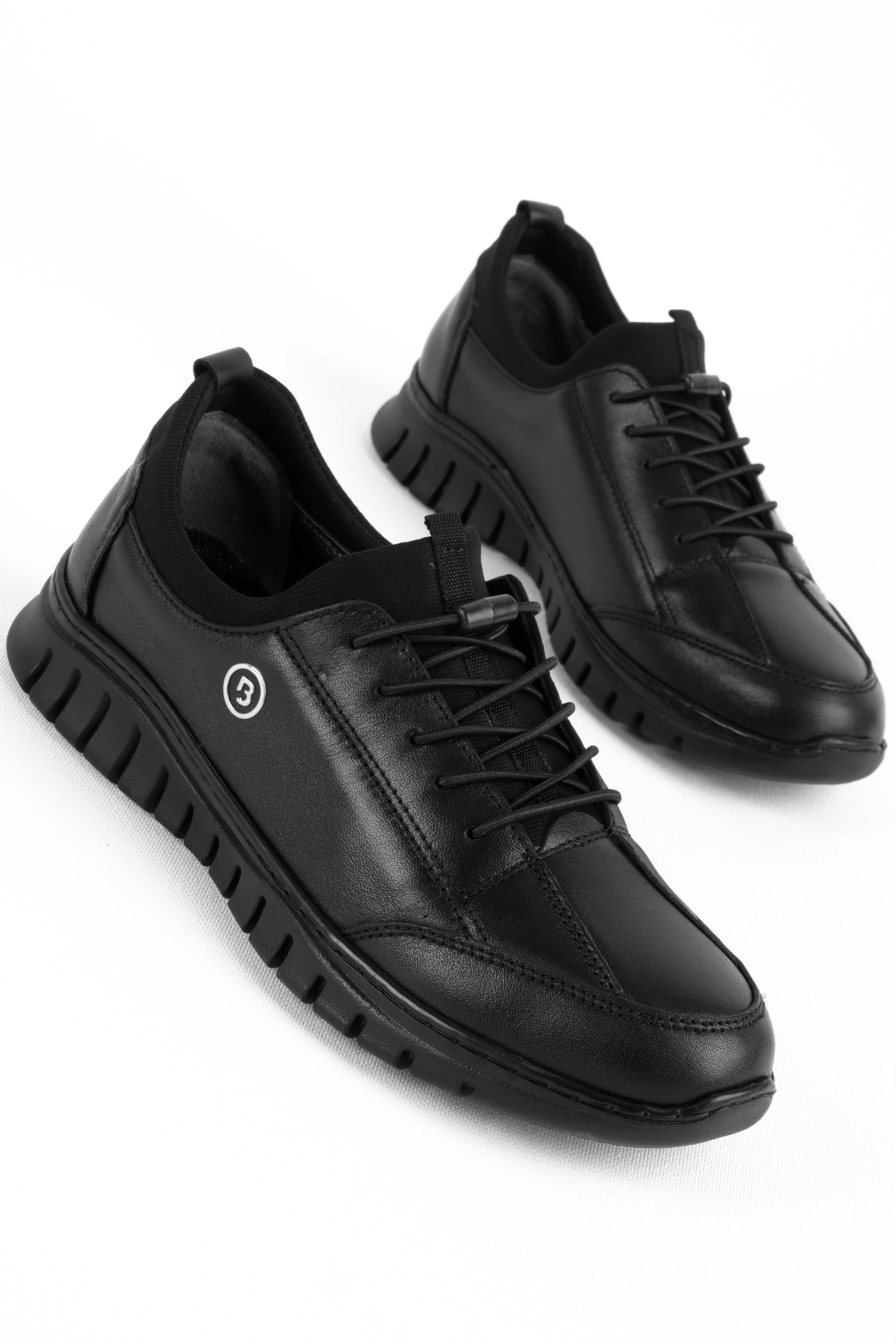 Craig Kadın Hakiki Deri Dikiş Detaylı Lastikli Bağcıklı Günl,k Ayakakbı(B4241) - SİYAH