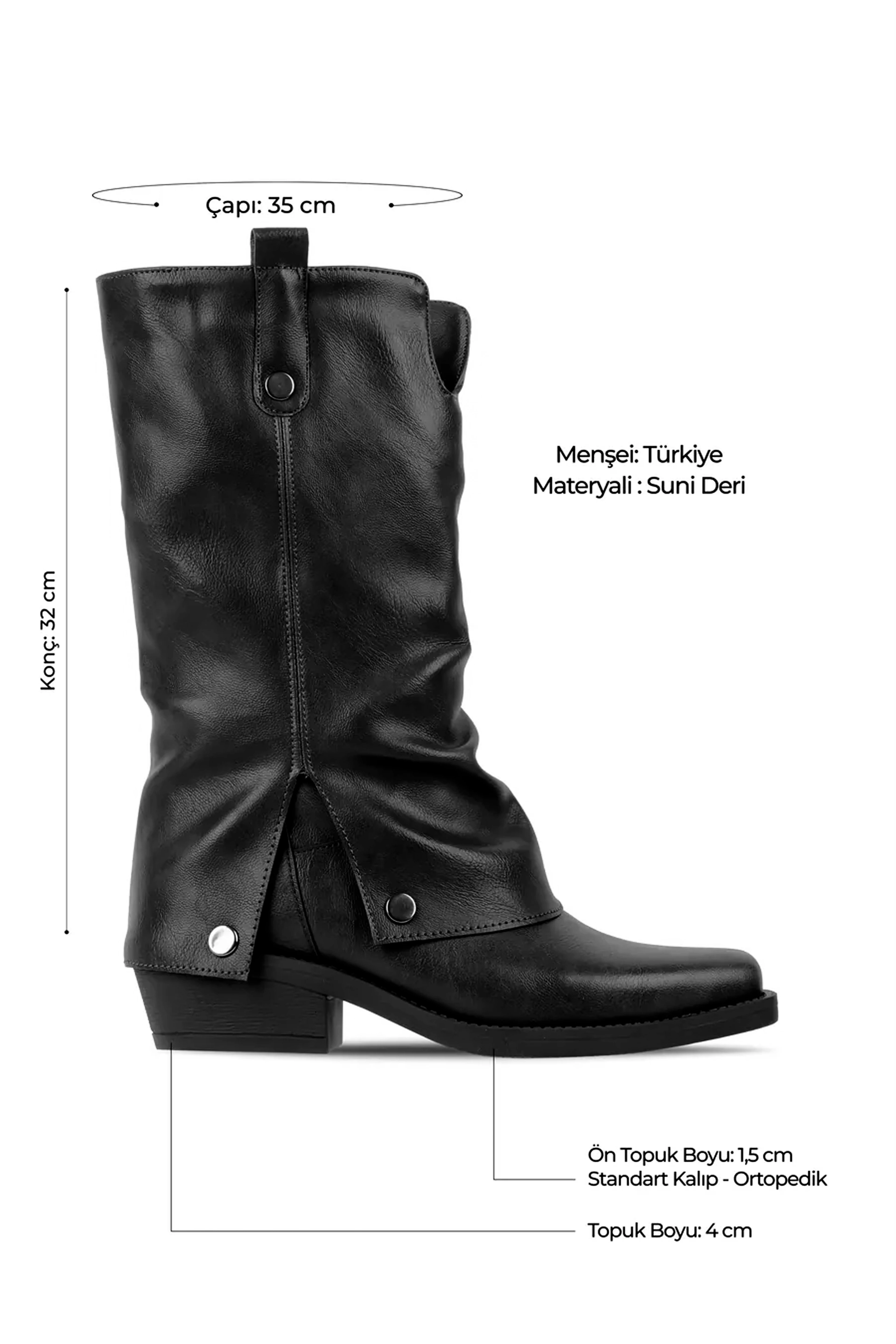 Jadire Kadın Paçalı Küt Burunlu Çizme b4205 - SİYAH