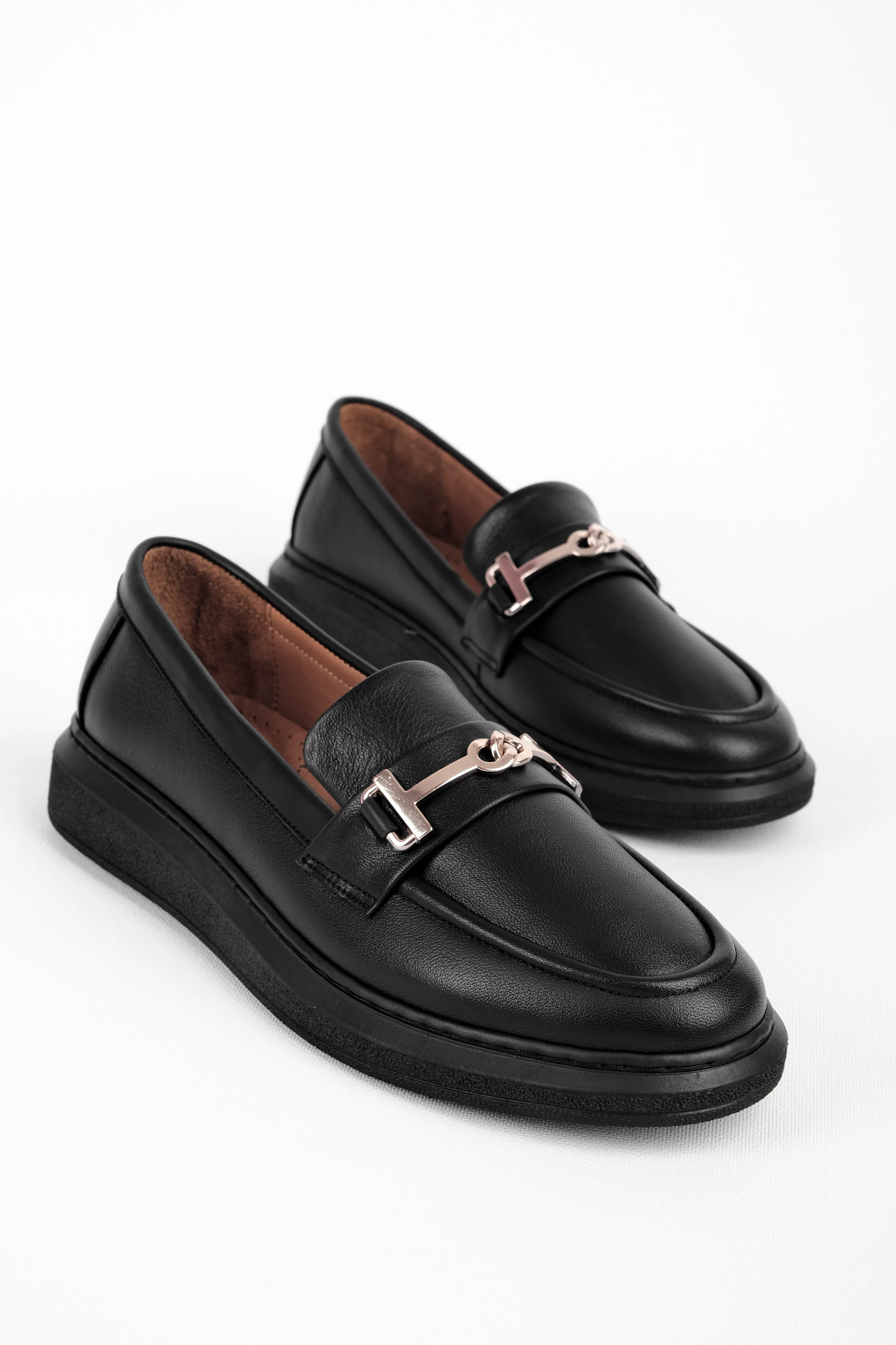 Esila Kadın Hakiki Deri Gümüş Toka Detaylı Dikişli Loafer Ayakkabı 4288