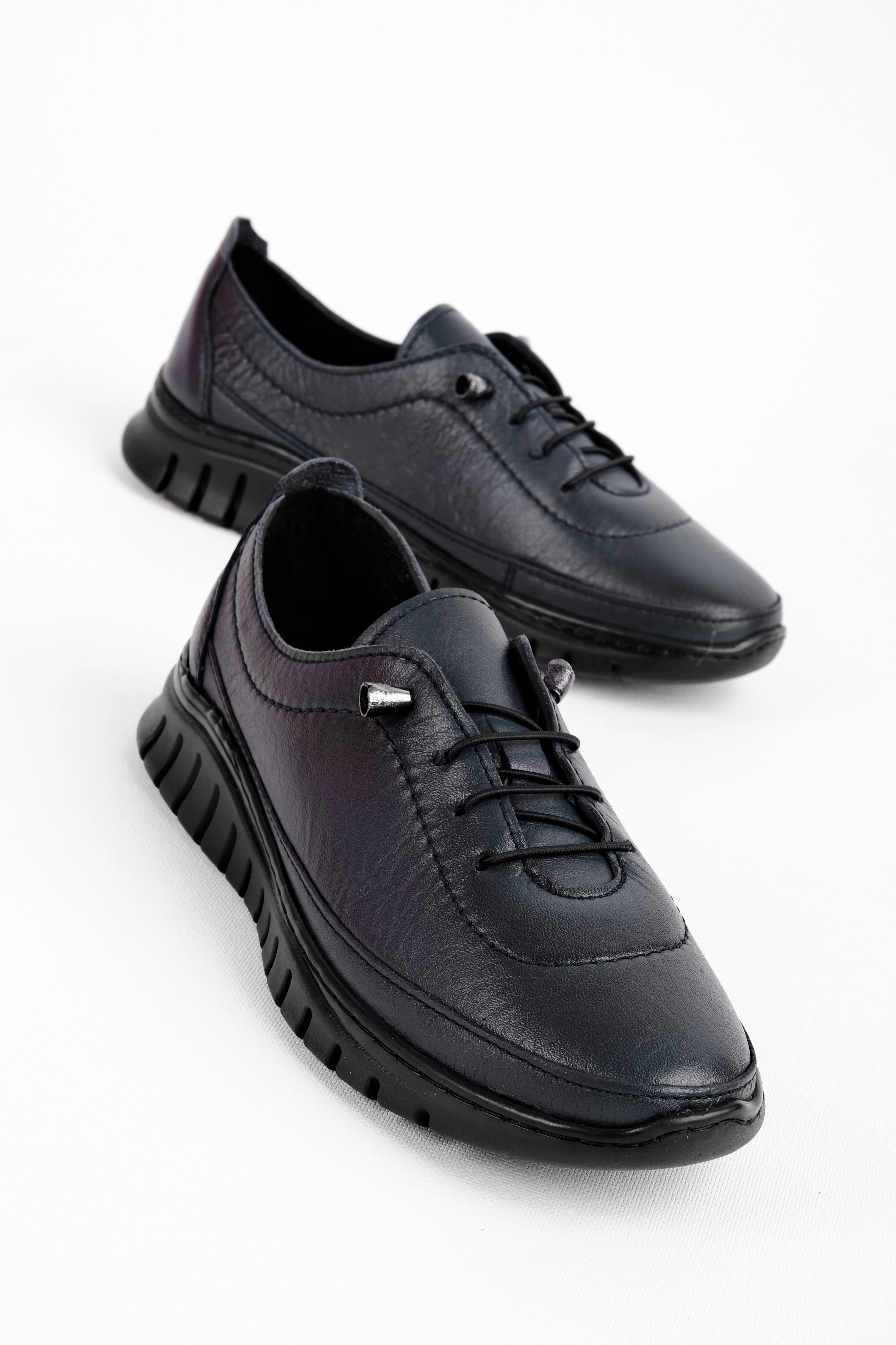 İmpair Kadın Hakiki Deri Lastik Bağcıklı Dikiş Detaylı Günlük Ayakkabı 4290 - LACİVERT