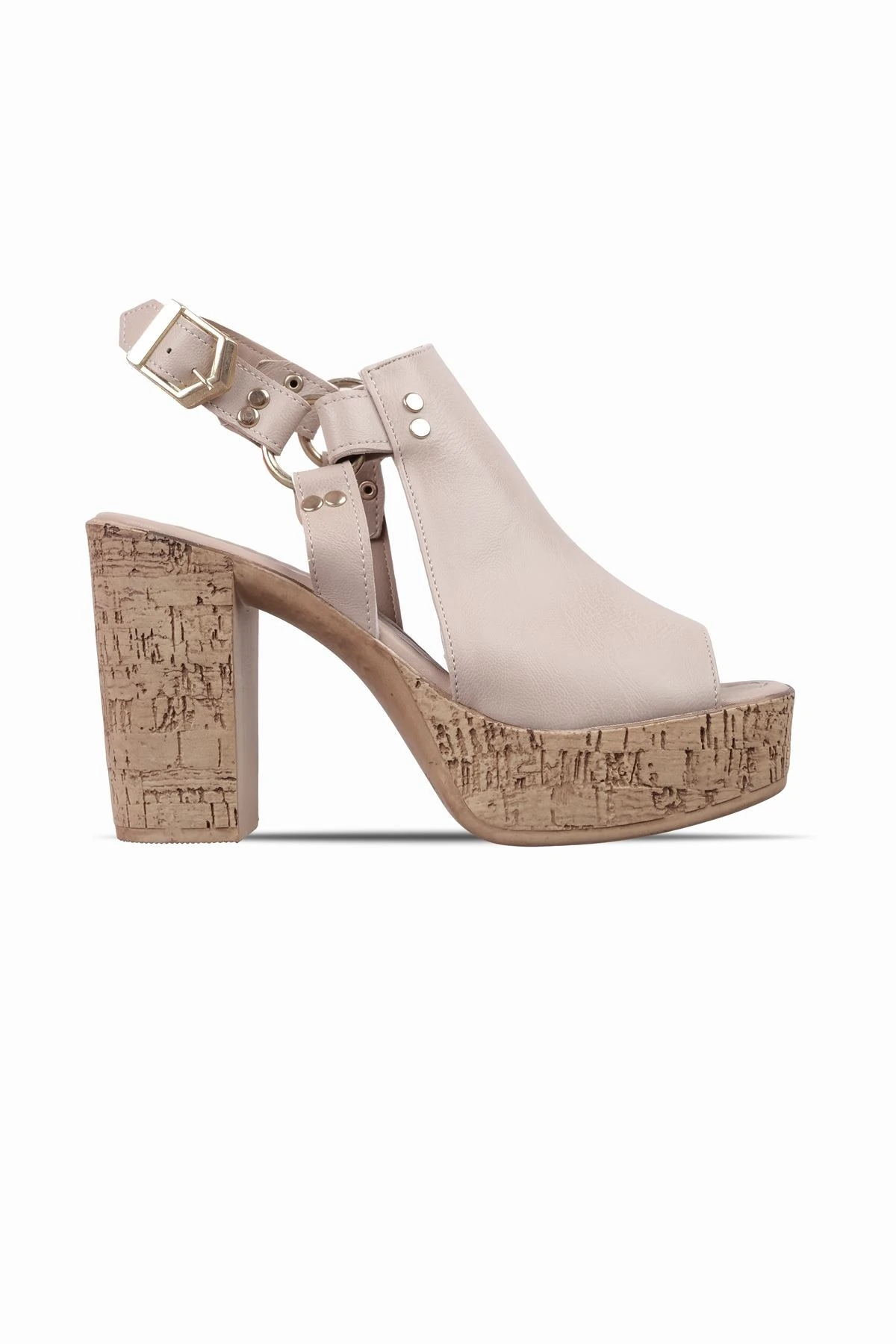 Vesta Kadın Yuvarlak Metal Detaylı Kalın Topuklu Sandalet