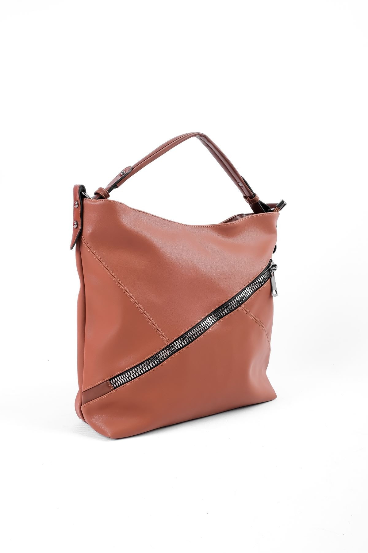 Kadın Yumuşak Deri Çapraz Fermuarlı Omuz Çantası(1414) 2772 - Taba