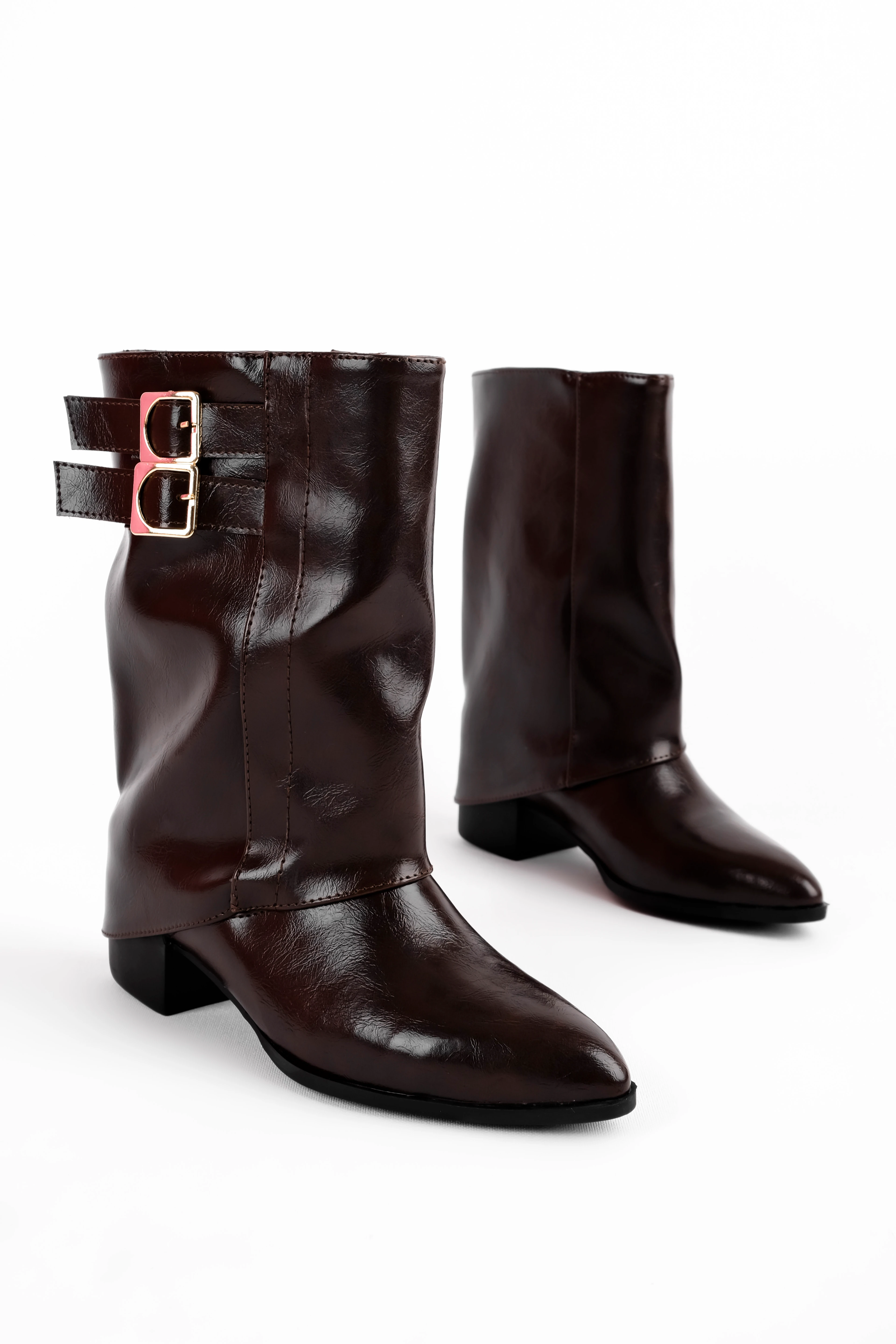 Oliver Kadın Çift Toka Detaylı Paçalı Sivri Burun Topuklu Bot (B4313) - R.Kahverengi