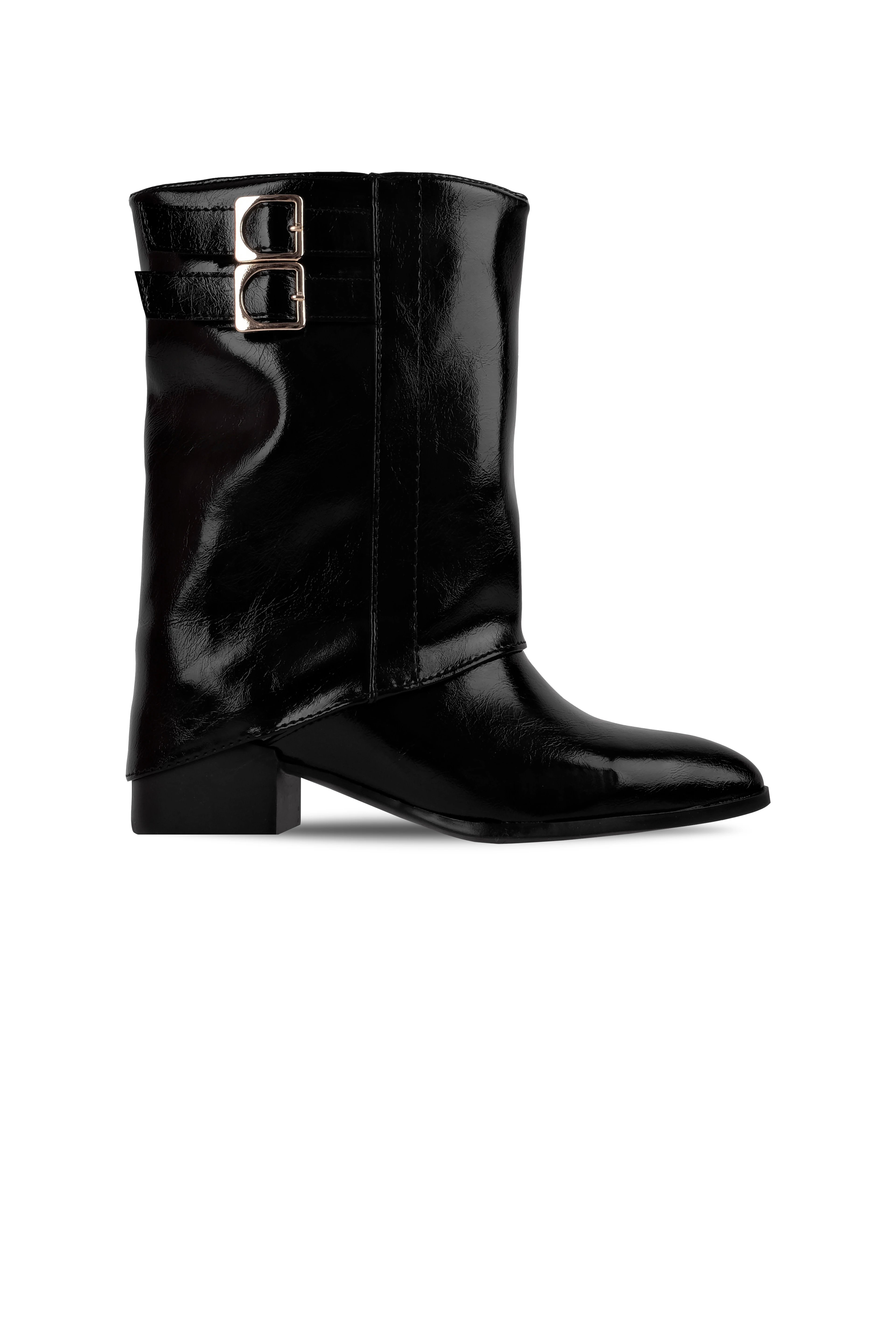 Oliver Kadın Çift Toka Detaylı Paçalı Sivri Burun Topuklu Bot (B4313) - R.SİYAH