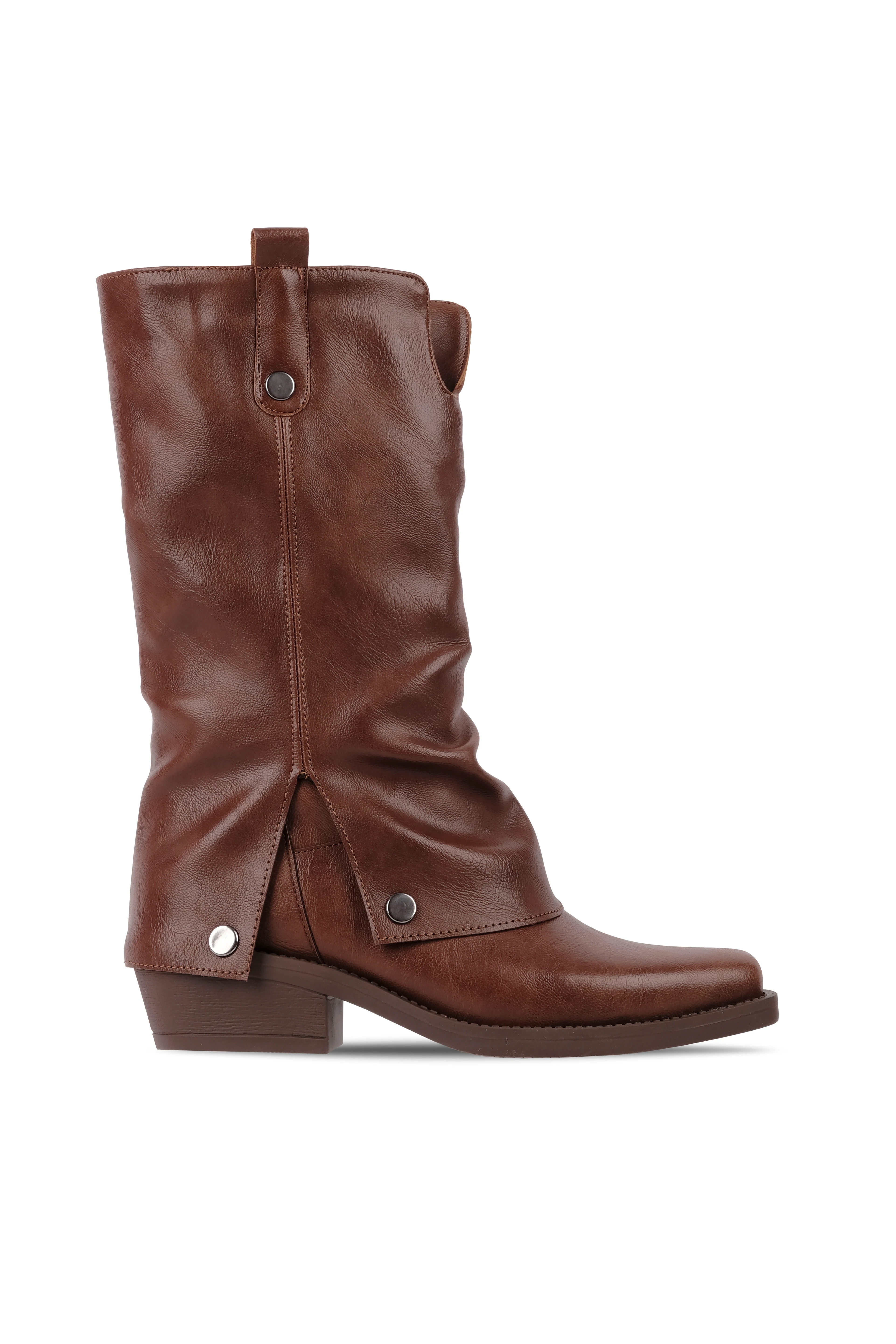 Jadire Kadın Paçalı Küt Burunlu Çizme b4205 - Taba