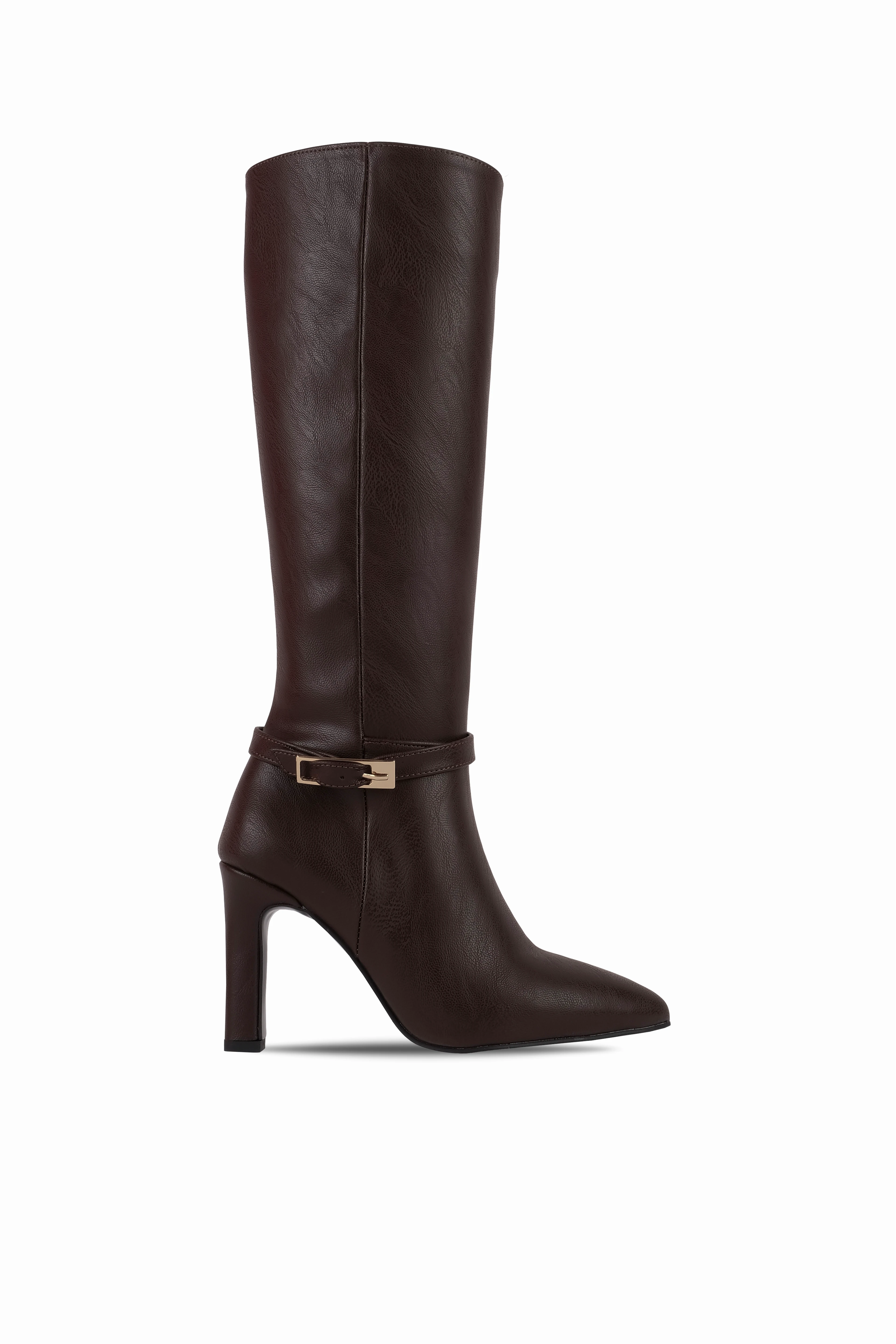 Bianna Kadın Gold Toka Detaylı Sivri Burunlu İnce Topuklu Çizme b4218 - KAHVERENGİ