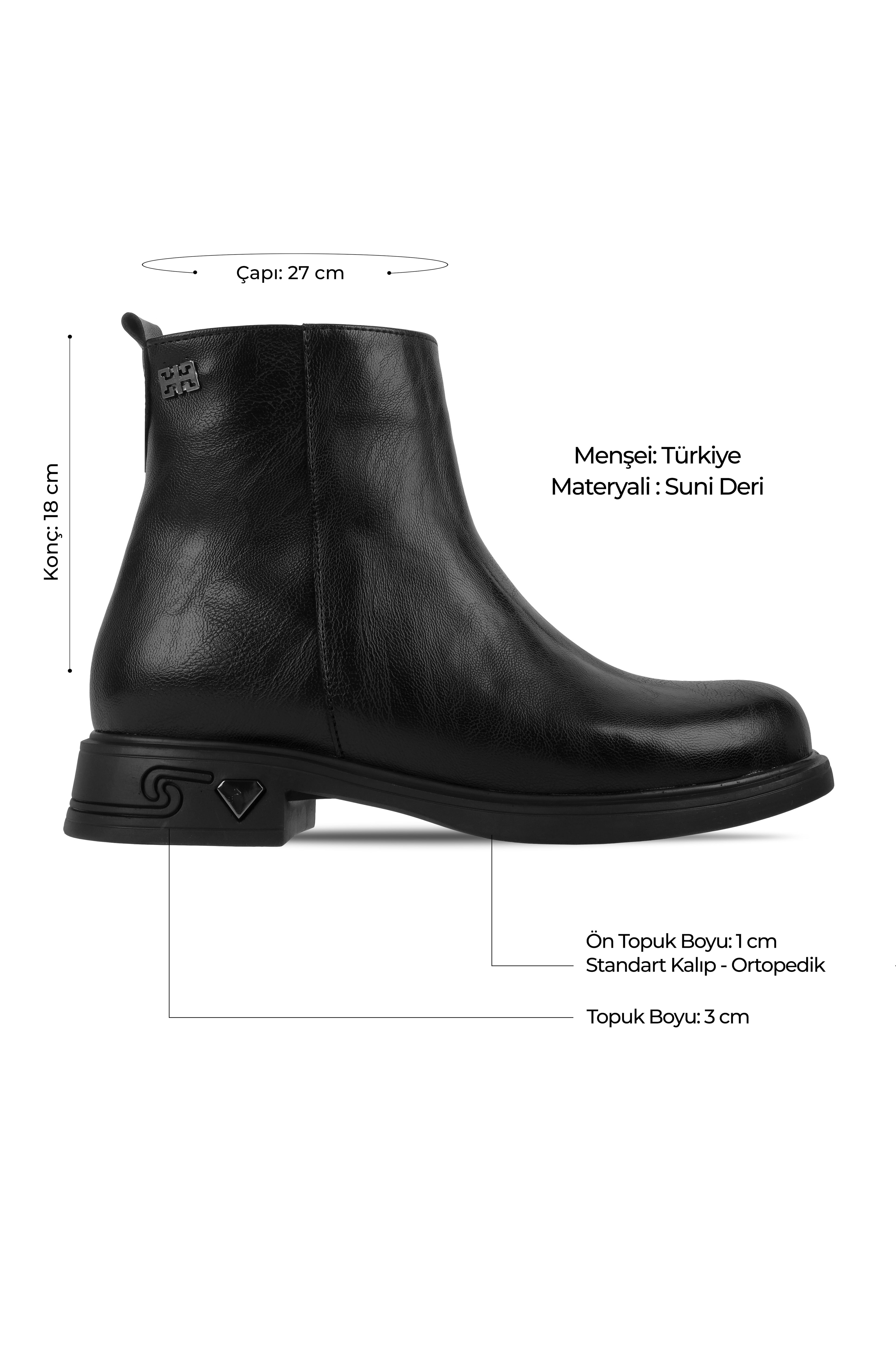 Kinoa Kadın Dikiş Detaylı Fermuarlı Desenli Topuk Detaylı Bot b4208 - SİYAH