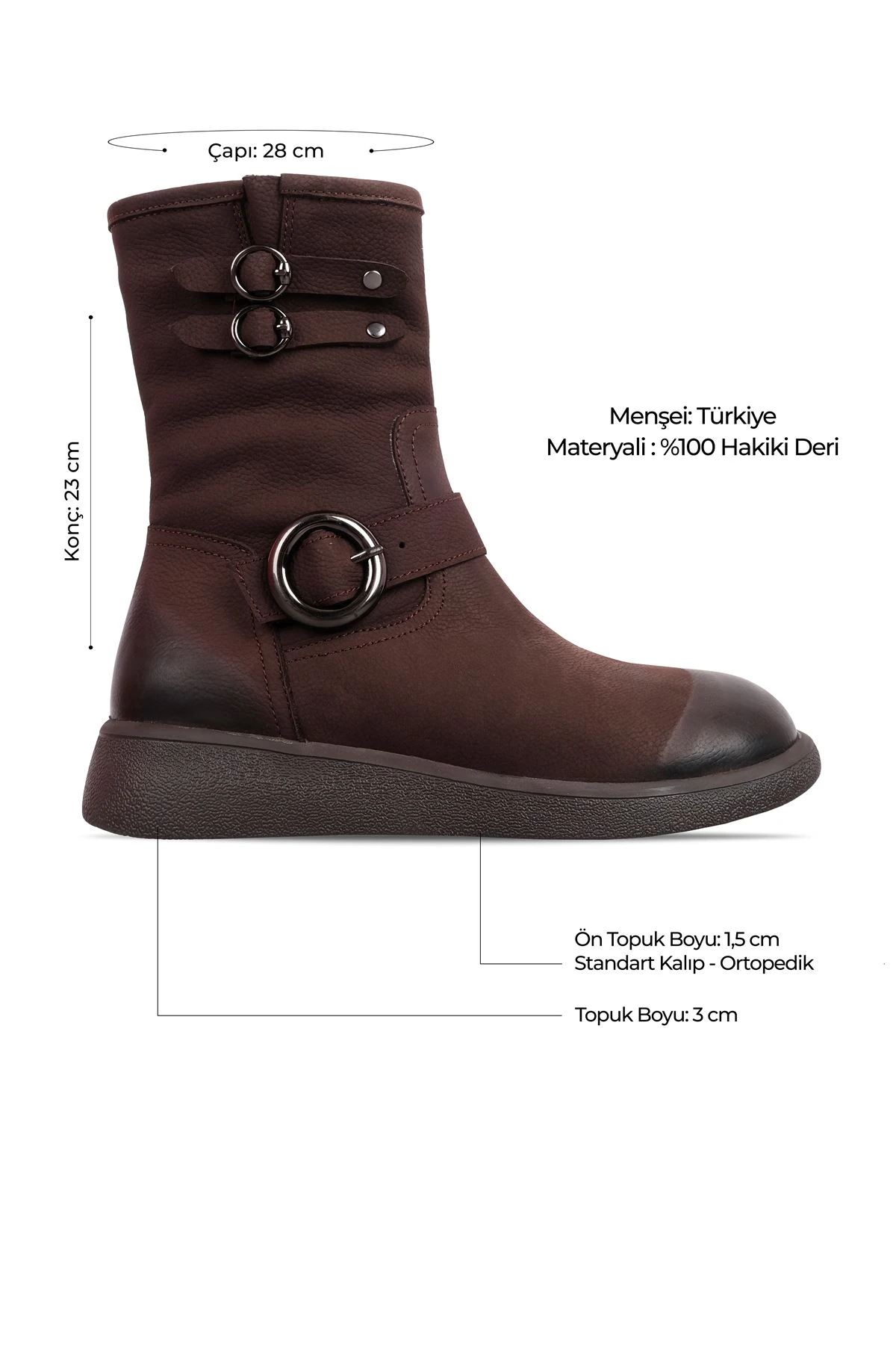 Thor Kadın Hakiki Deri Kemer Toka Detaylı Fermuarlı Bot B4151