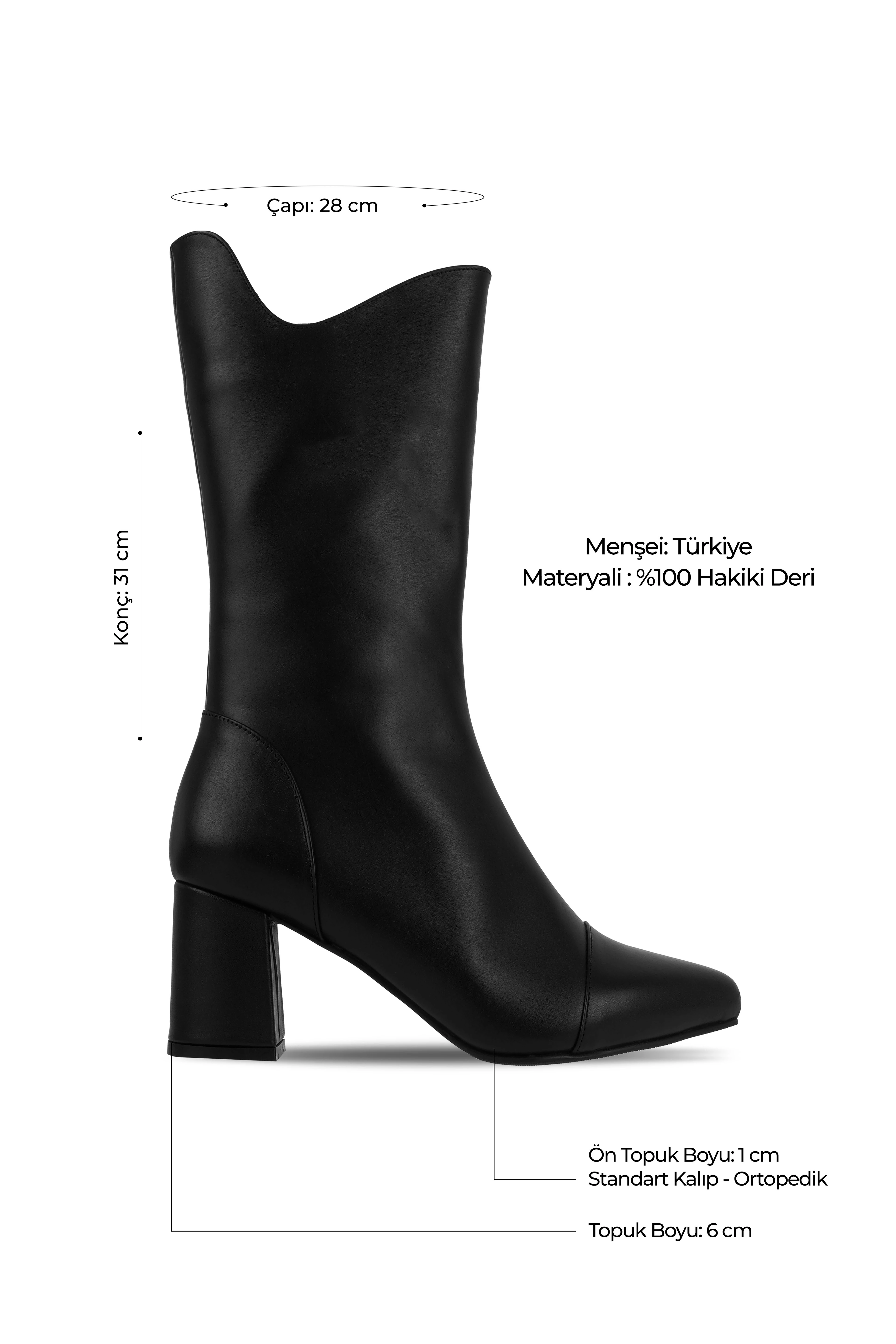 Afraid Kadın Hakiki Deri Sivri Burunlu Dikiş Detaylı Fermuarlı Topuklu Çizme b4202 - SİYAH