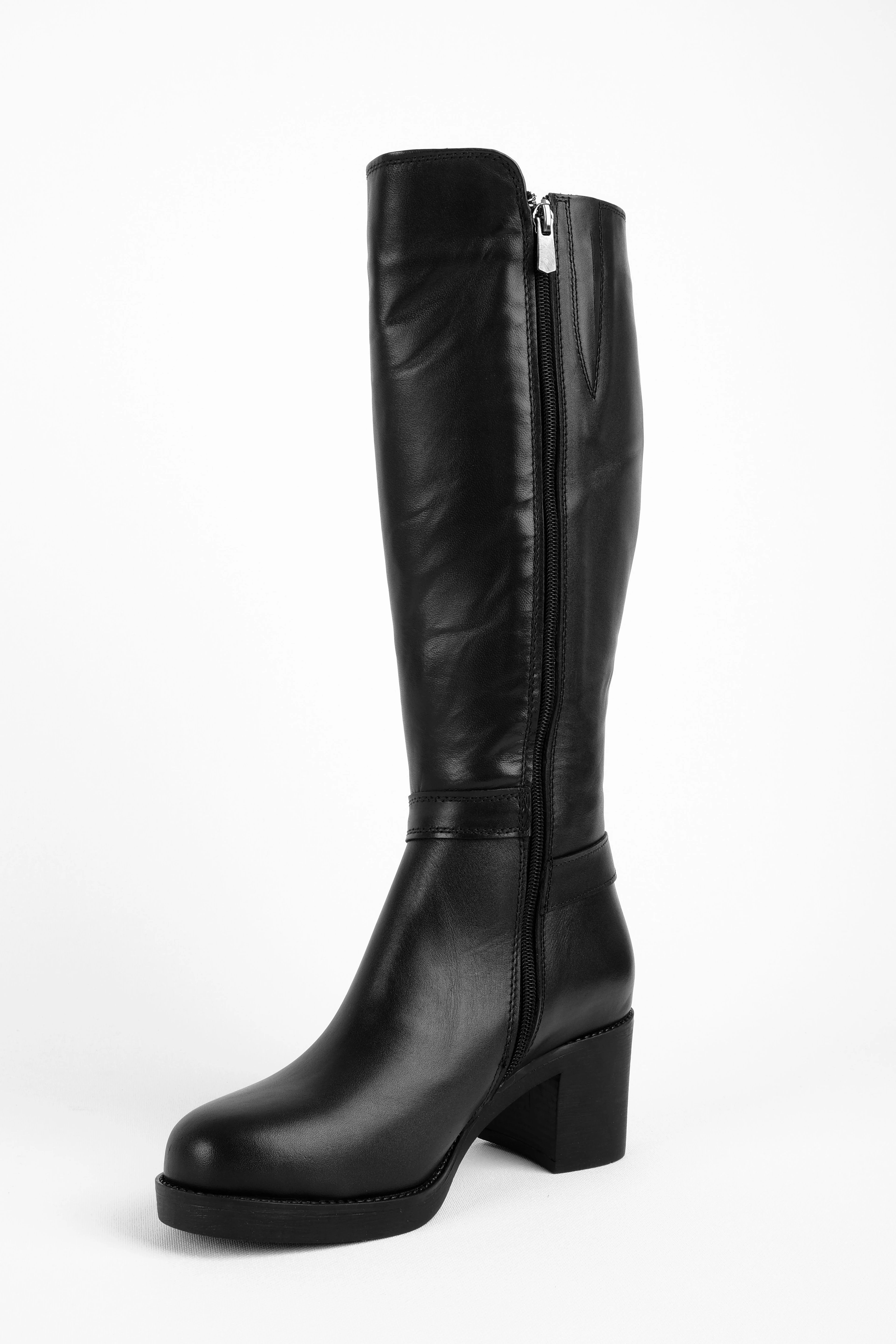 Overdo Kadın Hakiki Deri Kemer Toka Detaylı Fermuarlı Topuklu Çizme 4260 - SİYAH