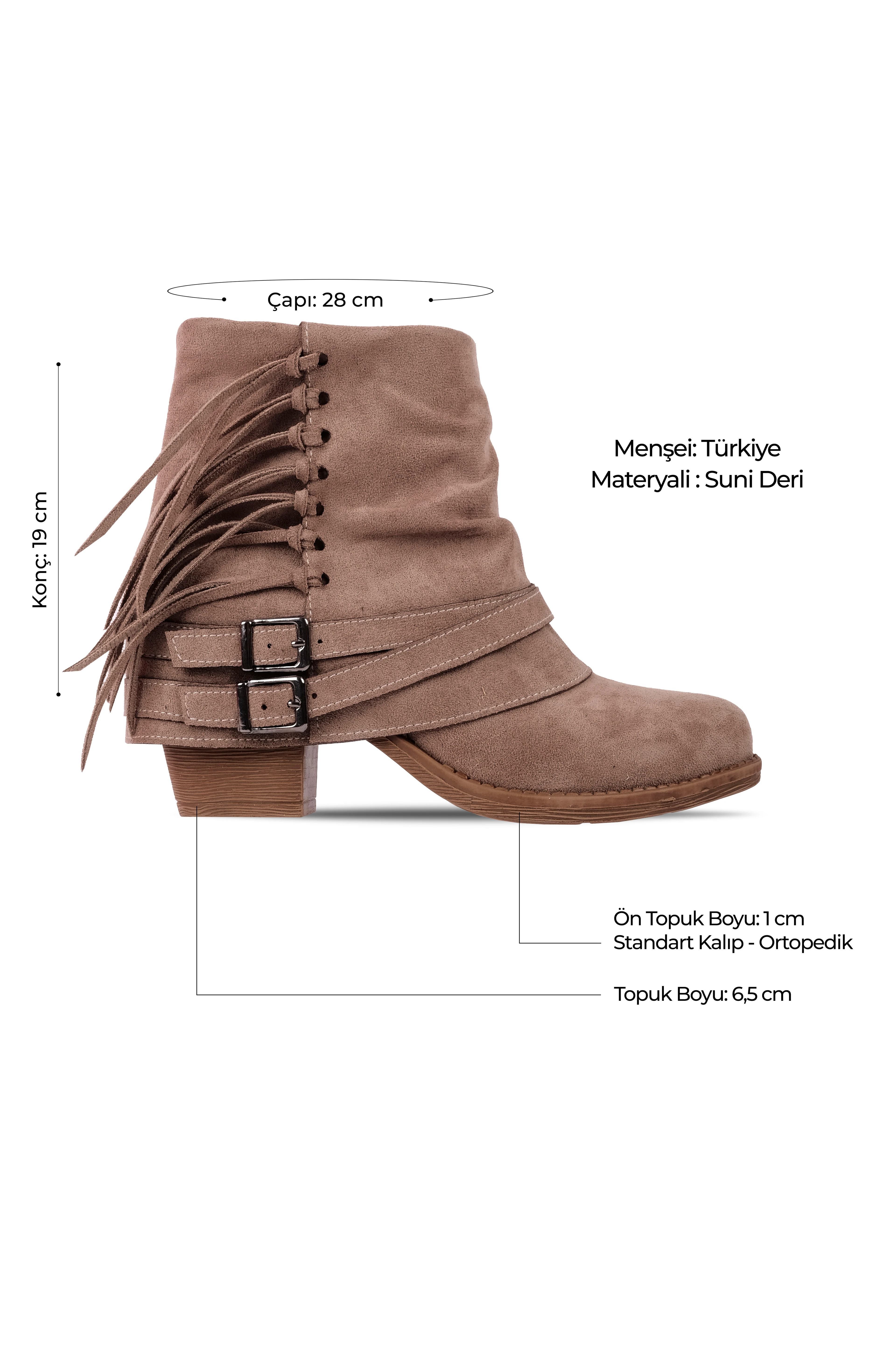 Ronus Kadın 2 Kemer Toka Detaylı Püsküllü Topuklu Bot b4206