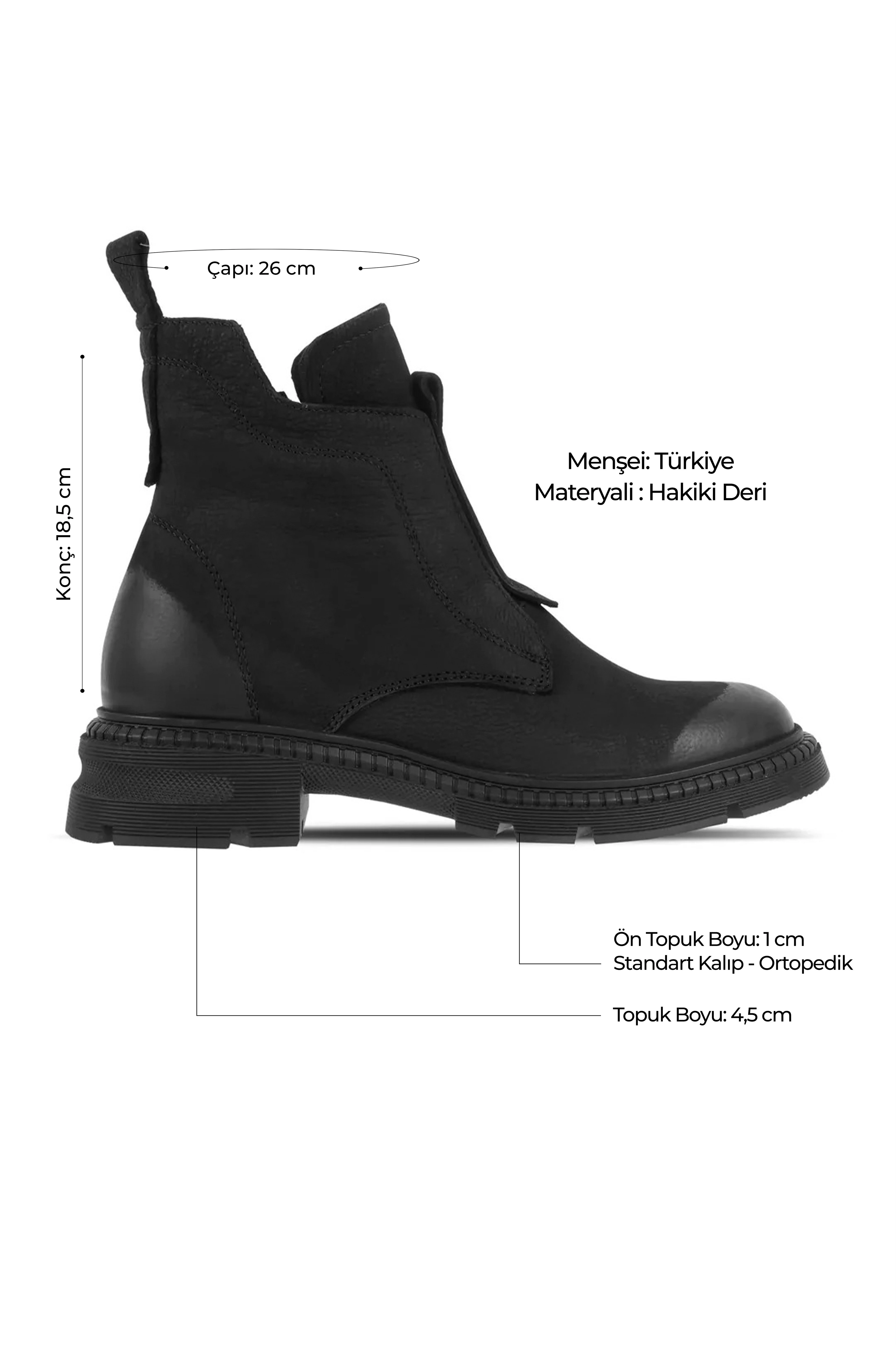 Marvelous Kadın Hakiki Deri Önünden Parça Detaylı Nubuk Fermuarlı Bot(4200) - SİYAH