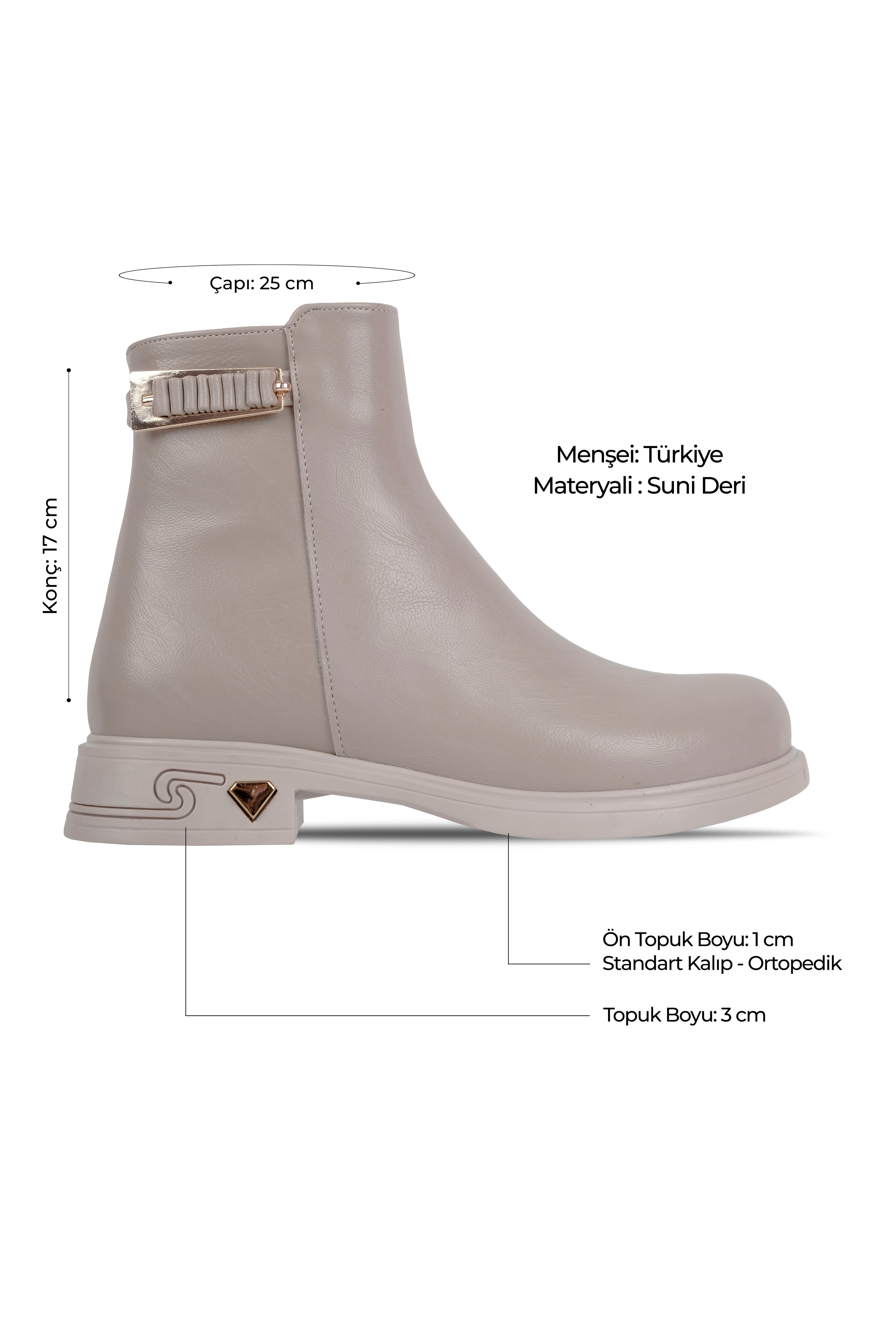 Shay Kadın Toka Detaylı Fermuarlı Bot b4204 - Krem