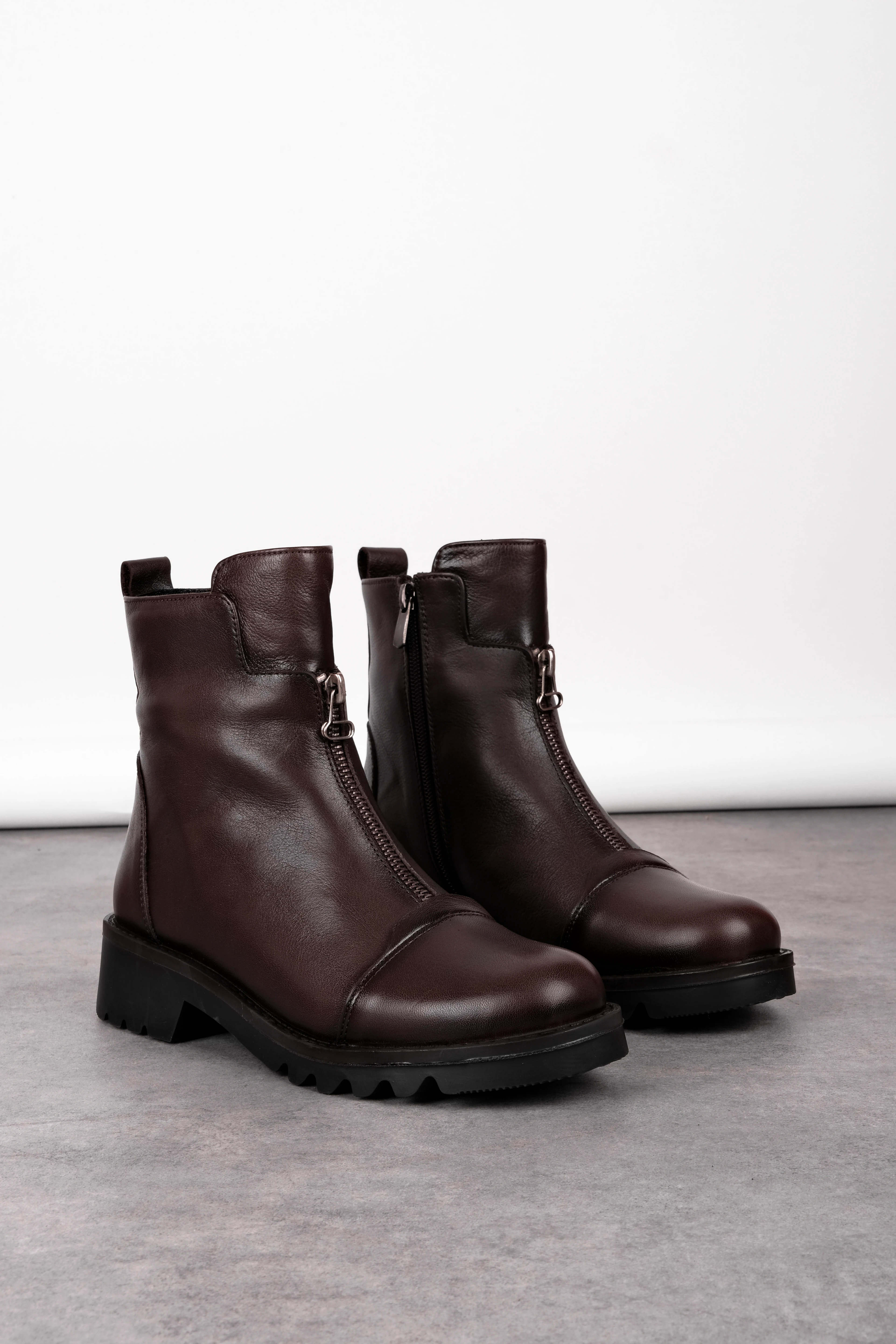 Videas Kadın Hakiki Deri Fermuar Detaylı Dikiş Detaylı Bot - KAHVERENGİ