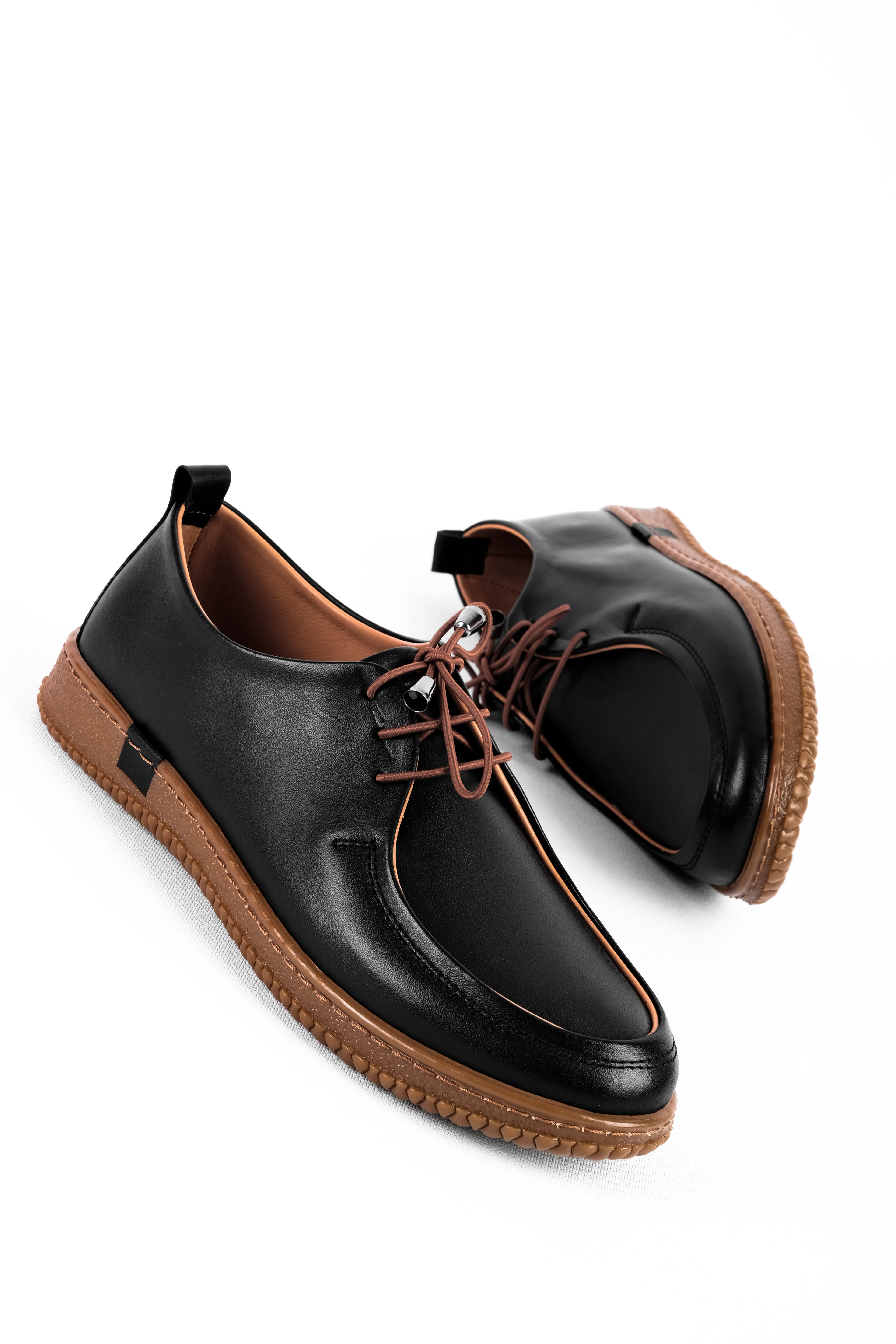 Affect Kadın Hakiki Deri Lastik Bağcıklı Dikiş Detaylı Loafer Ayakkabu 4270 - SİYAH