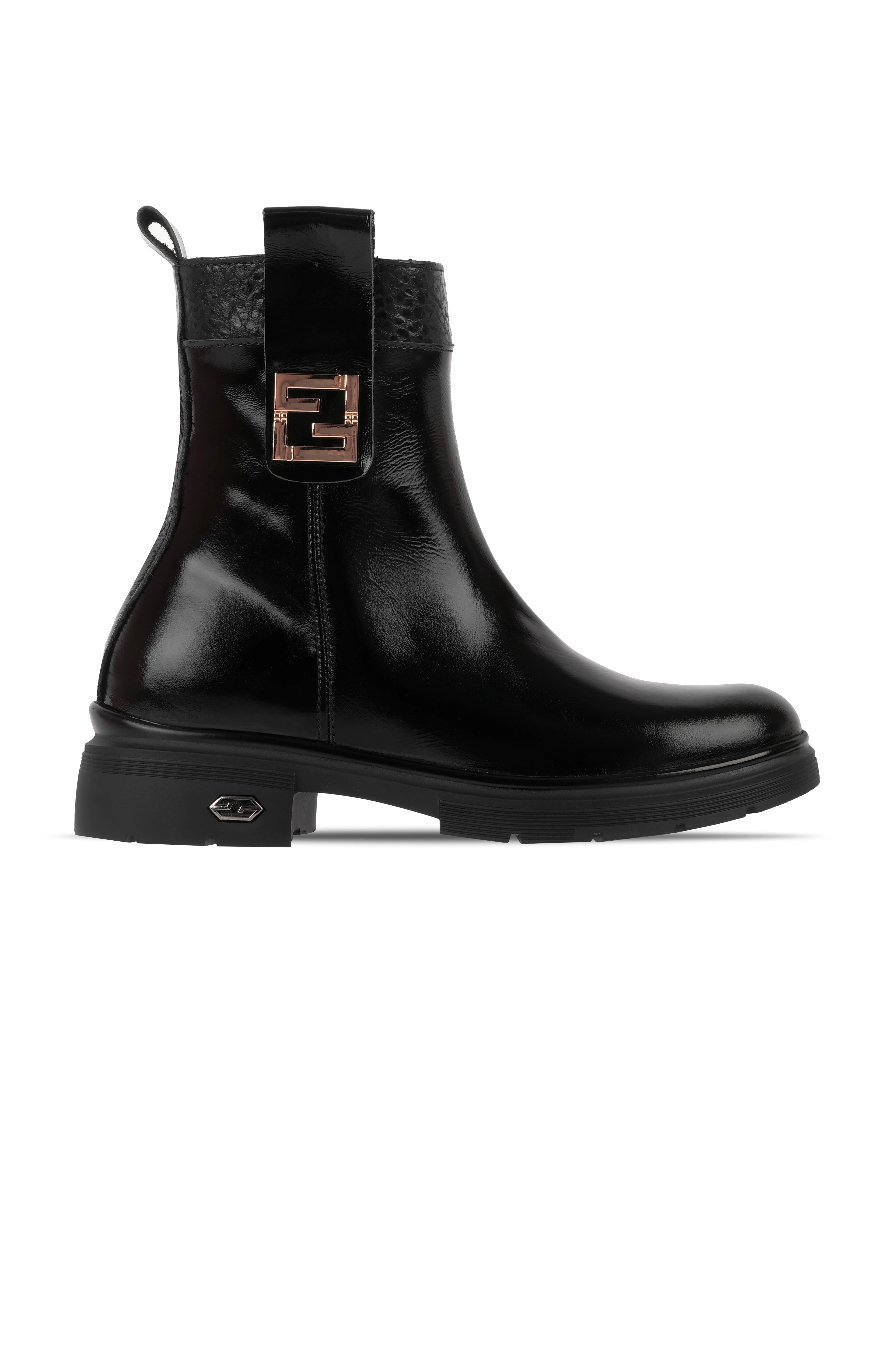 Risus Kadın Hakiki Deri Yanından Toka Detaylı Fermuarlı Bot(4201) - R.SİYAH