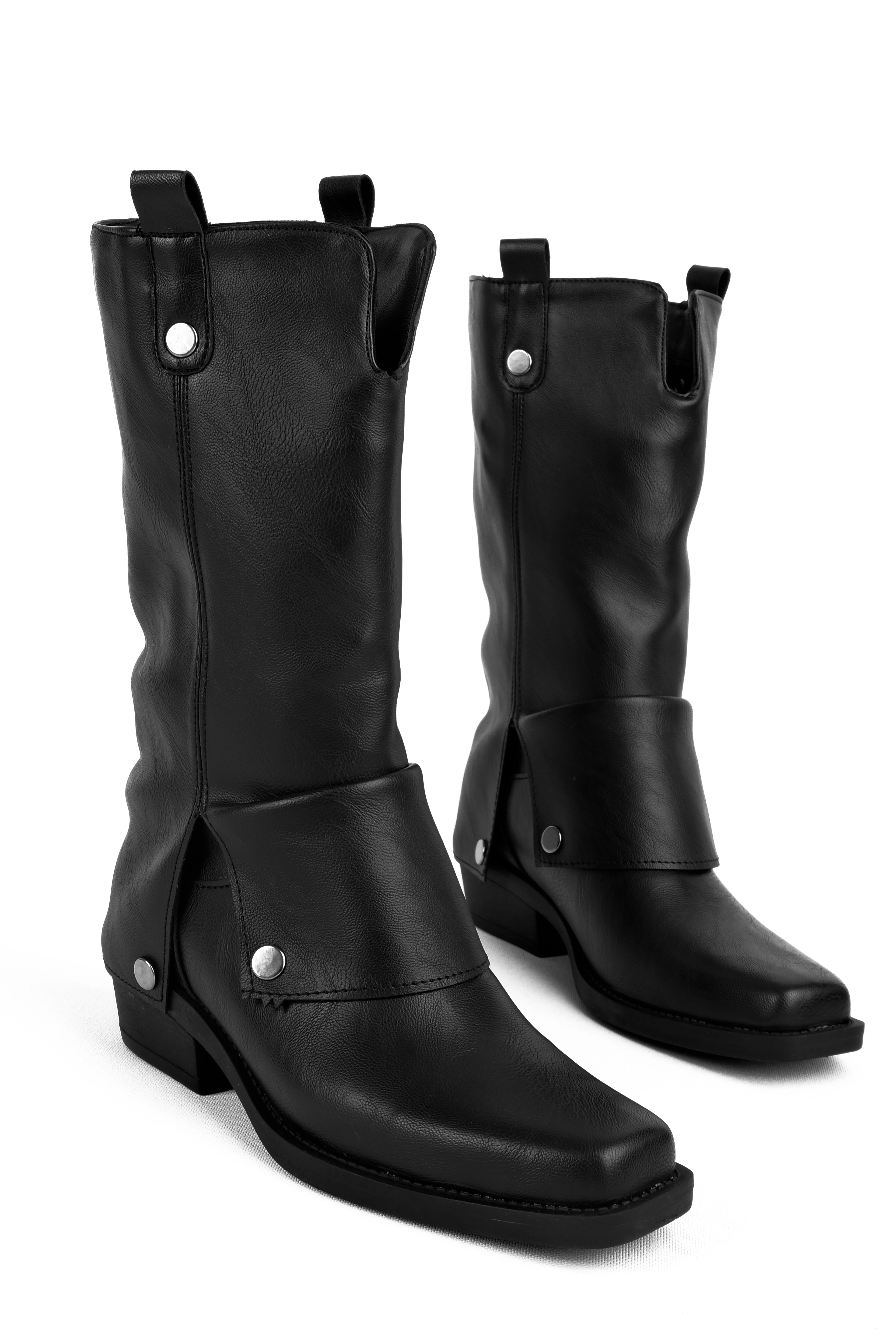 Jadire Kadın Paçalı Küt Burunlu Çizme b4205 - SİYAH