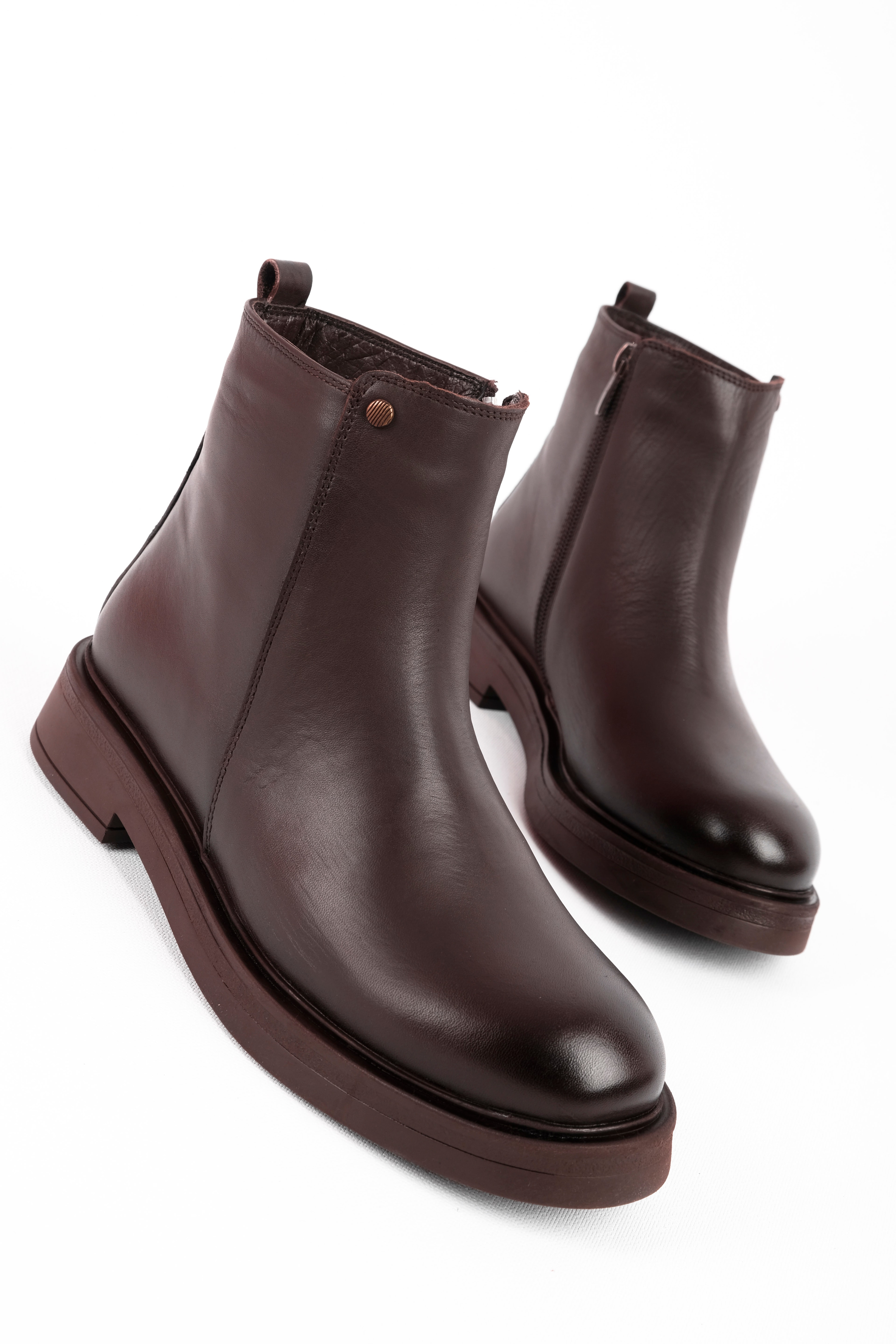 Vlota Kadın Hakiki Deri Dikiş Detaylı Fermuarlı Bot b4219 - KAHVERENGİ