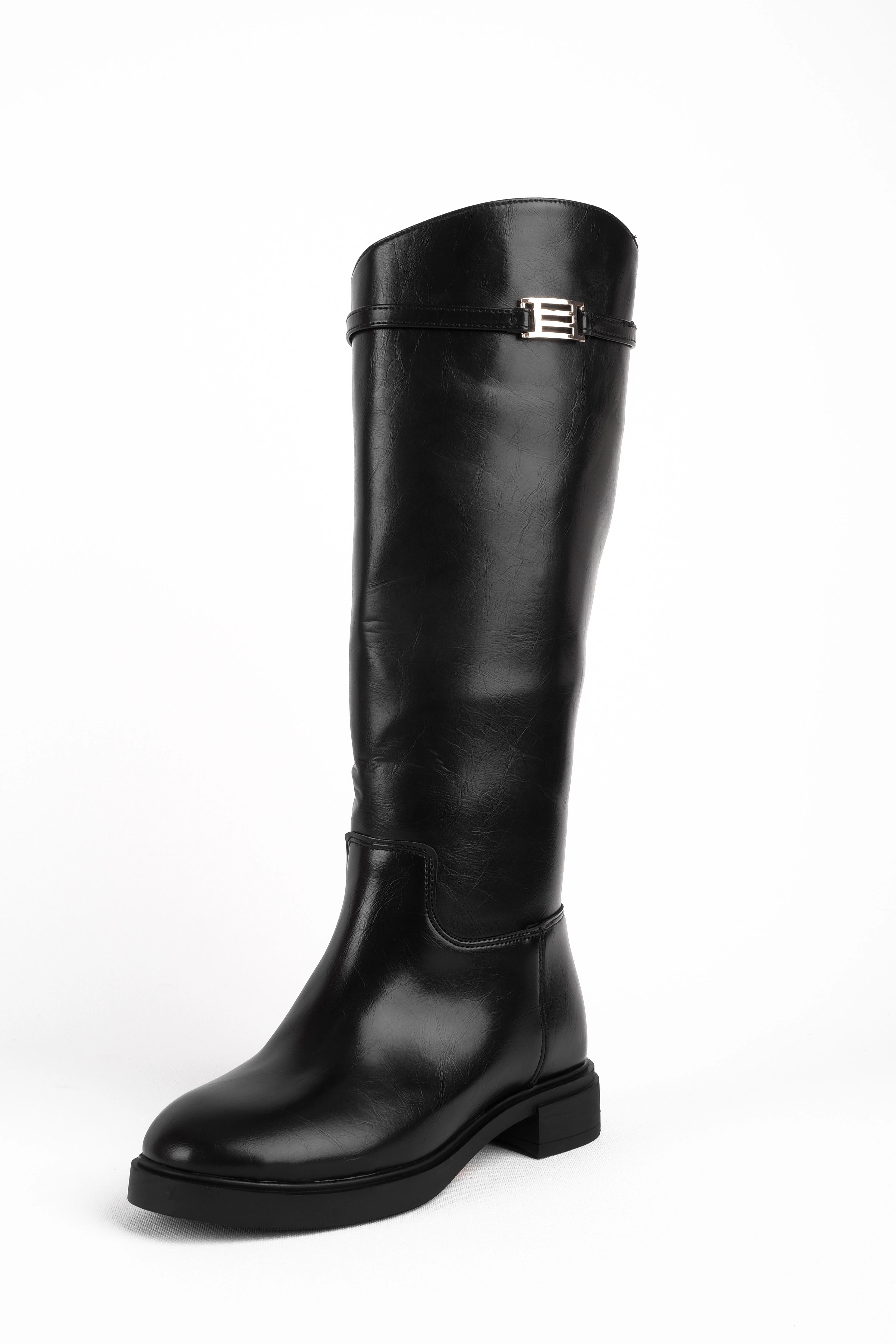 Parro Kadın Dikiş Detaylı Bantlı Tokalı Çizme 4261 - SİYAH