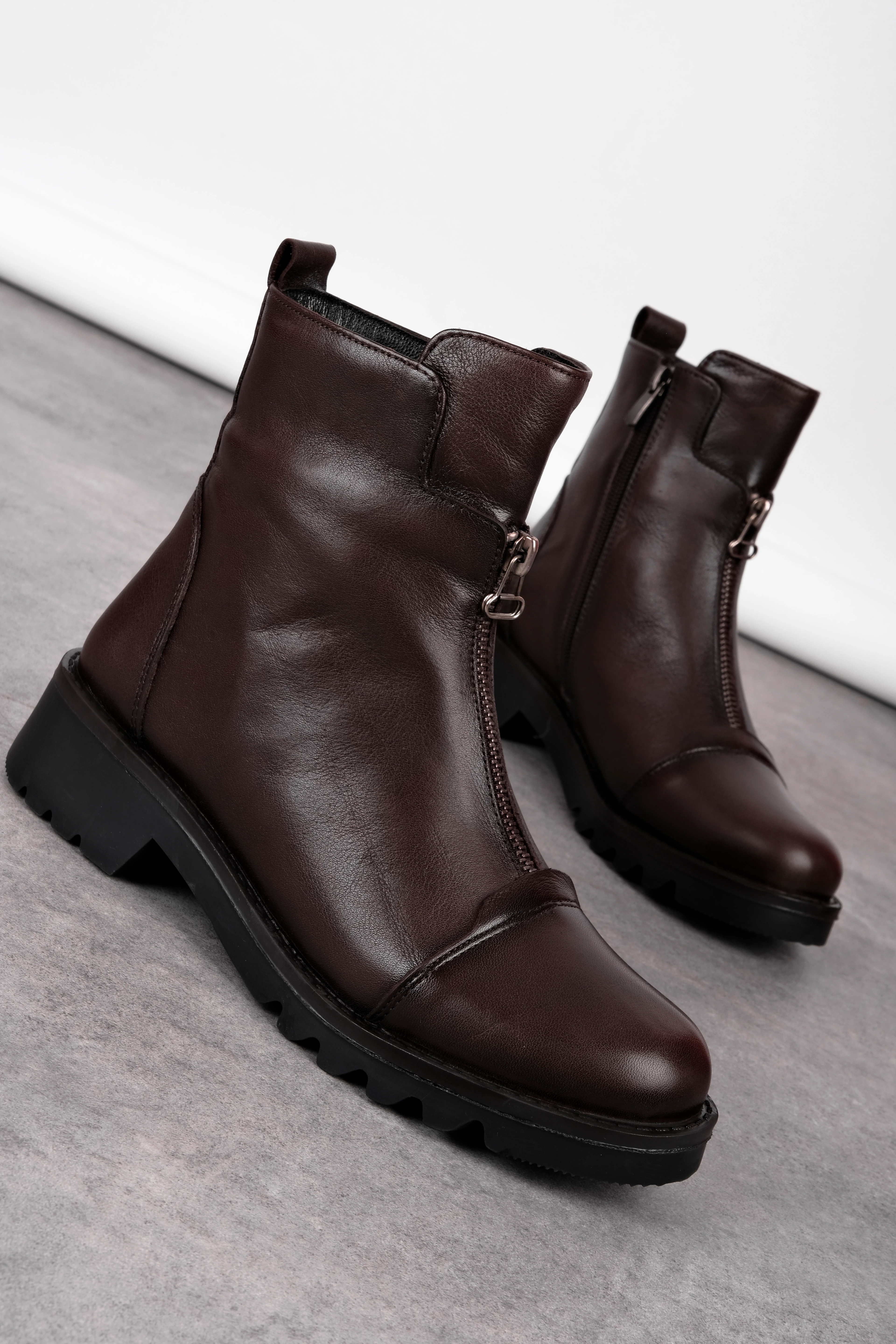 Videas Kadın Hakiki Deri Fermuar Detaylı Dikiş Detaylı Bot - KAHVERENGİ