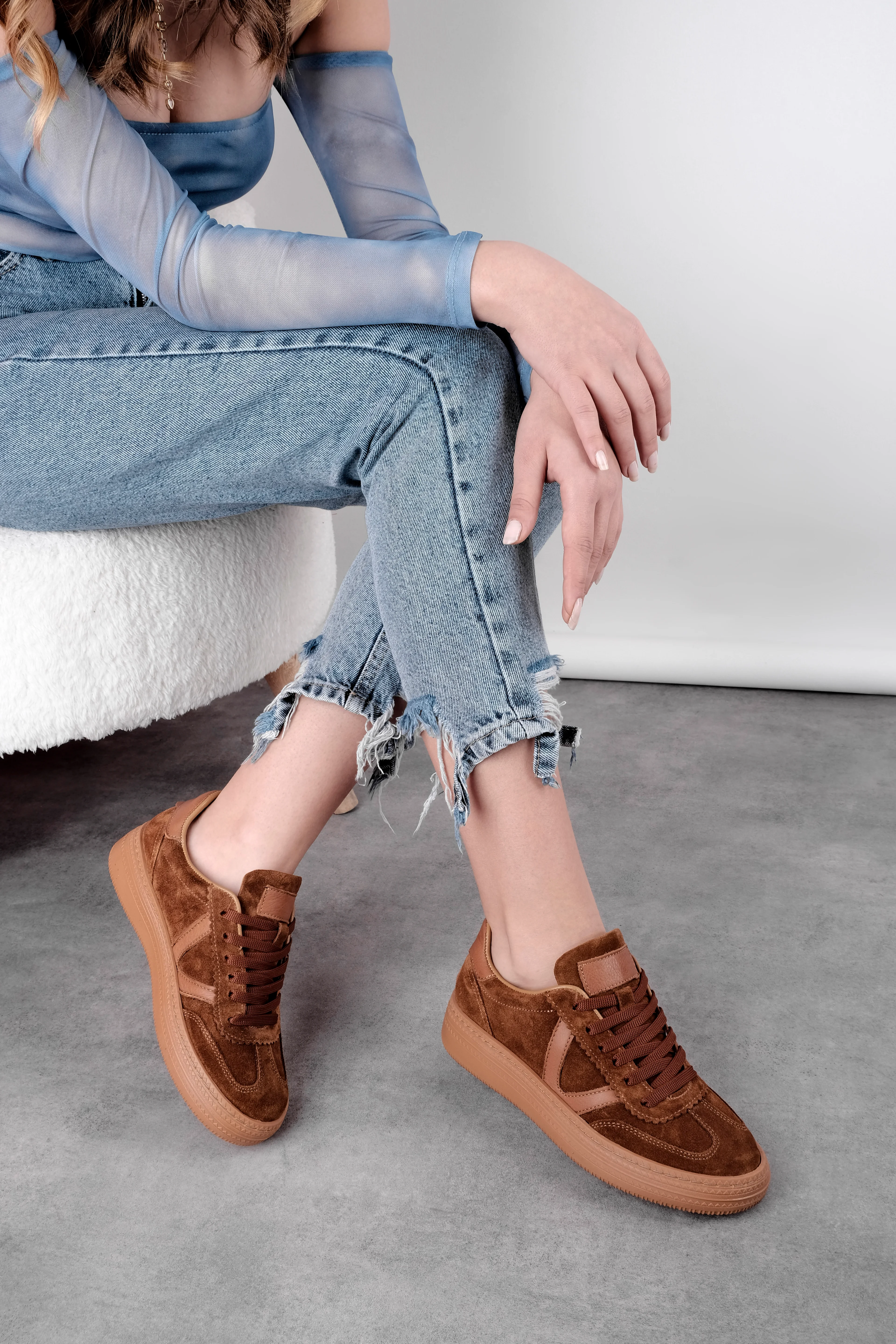 Violeta Kadın Hakiki Deri Nubuk Bağcıklı Günlük Ayakkabı 4269 - Taba