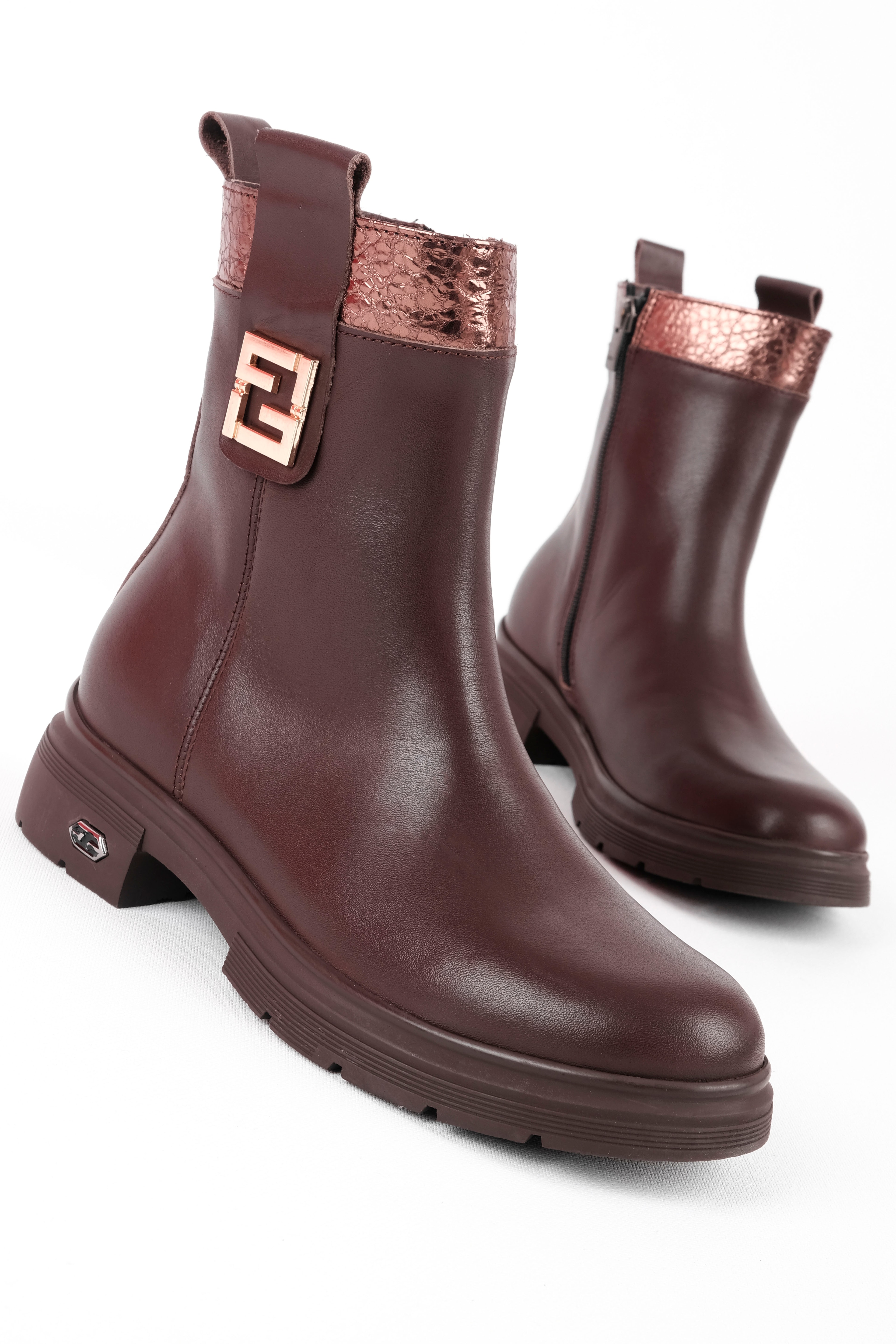 Risus Kadın Hakiki Deri Yanından Toka Detaylı Fermuarlı Bot(4201) - KAHVERENGİ