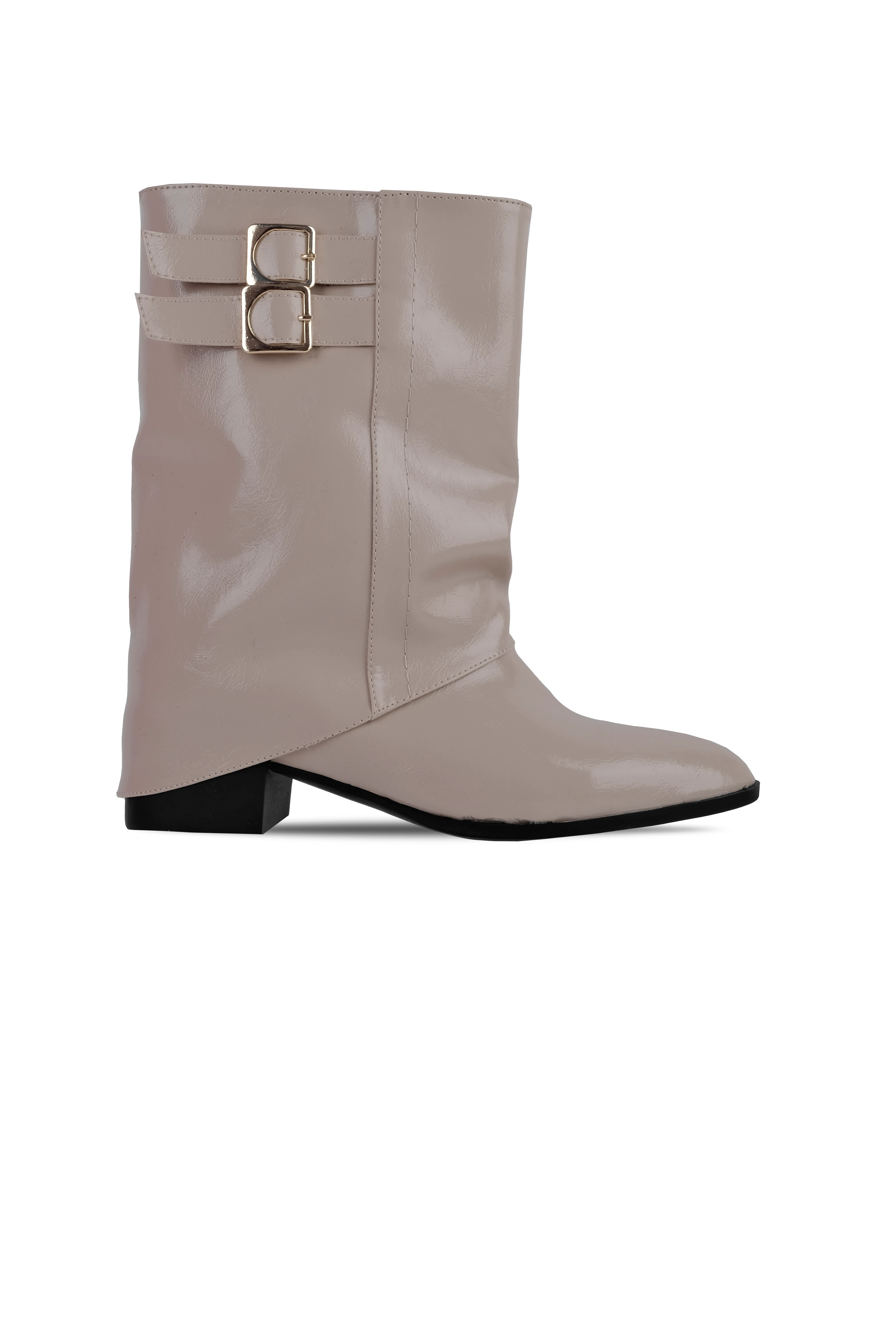 Oliver Kadın Çift Toka Detaylı Paçalı Sivri Burun Topuklu Bot (B4313) - rugan krem