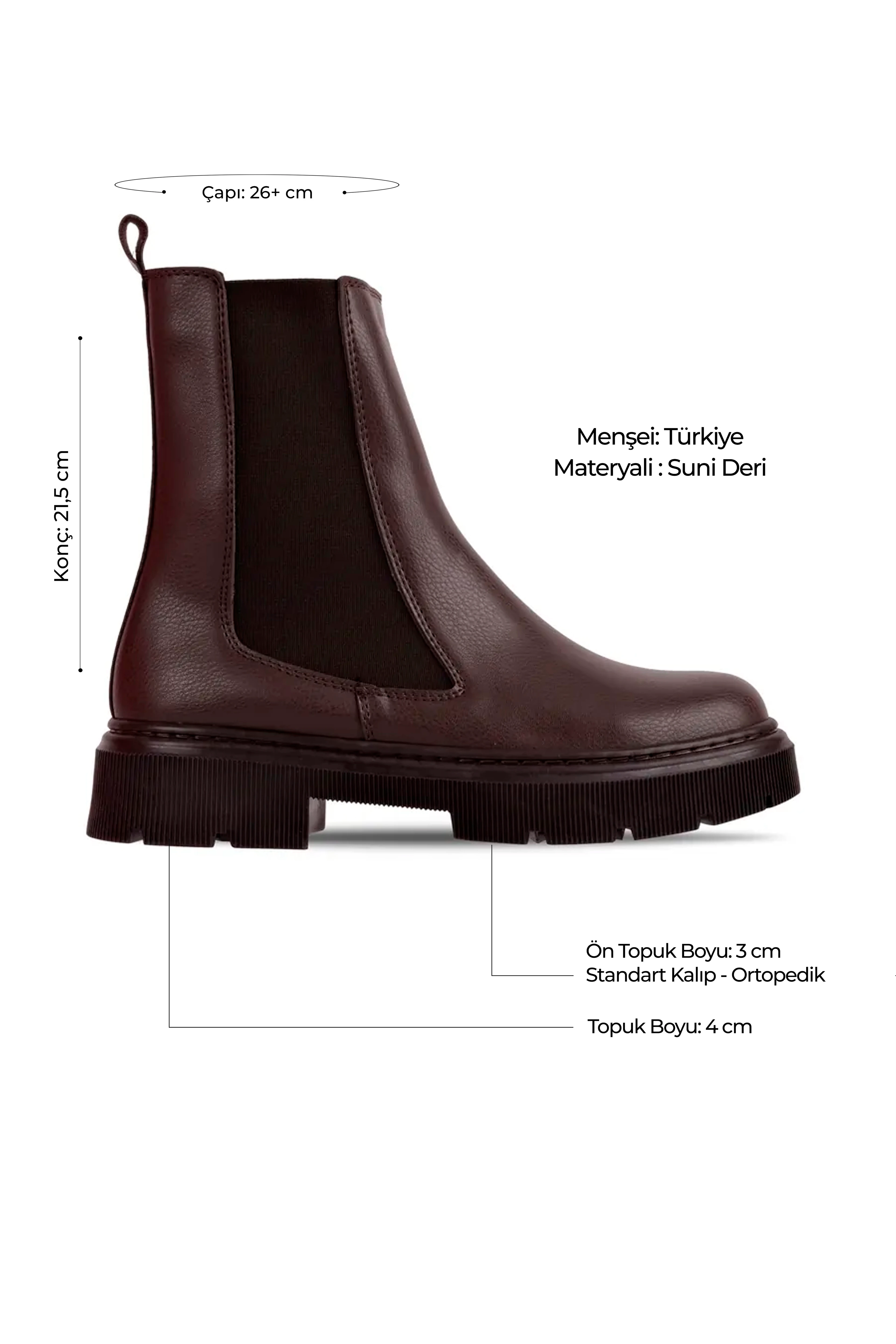 Assign Kadın Lastik Detaylı Fermuarlı Kalın Tabanlı Bot 4276 - KAHVERENGİ